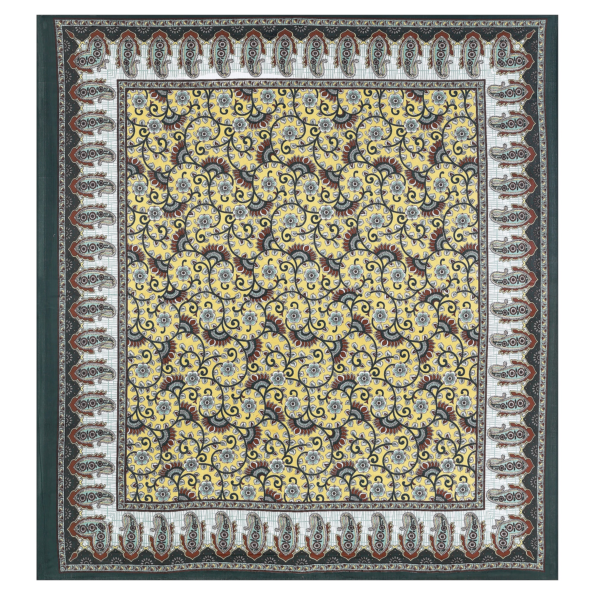 Heritage Collection Cotton Double Bedsheet with Pillow Covers | Paisley & Floral Print | 90x100 Inches