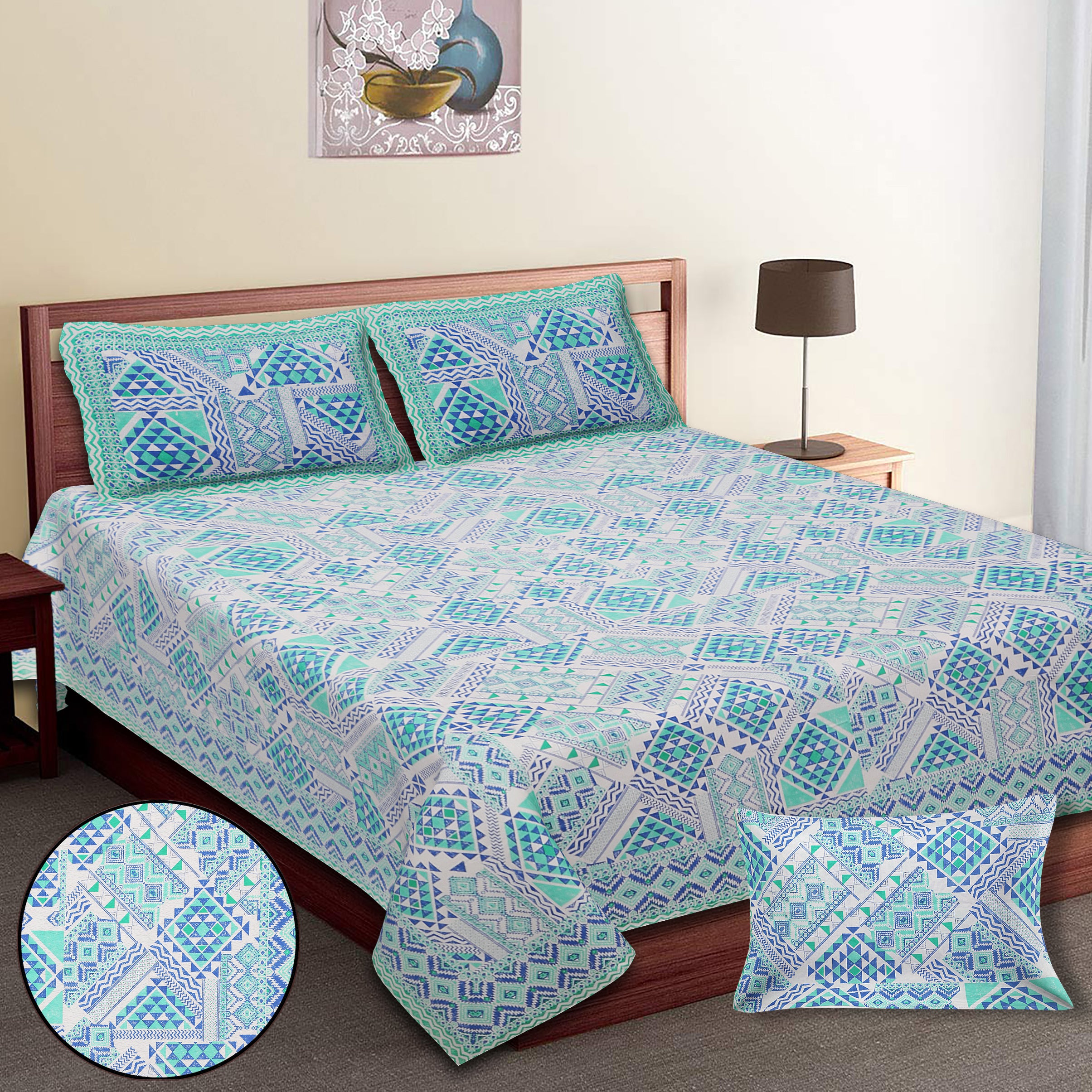 70/100 Artistic Collection 100% Cotton Single Bedsheet with 2 Pillow Covers (70x100)
