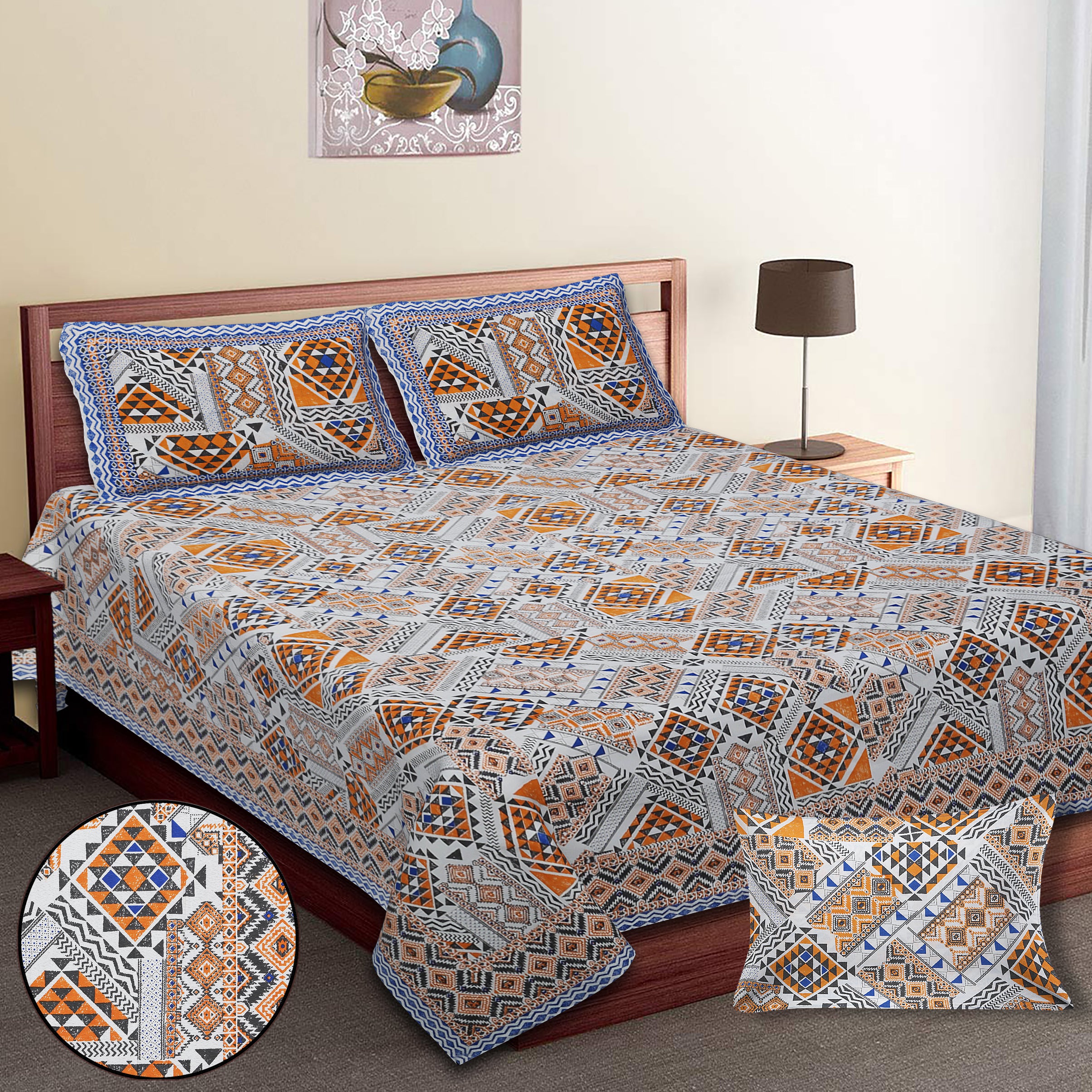 70/100 Artistic Collection 100% Cotton Single Bedsheet with 2 Pillow Covers (70x100)