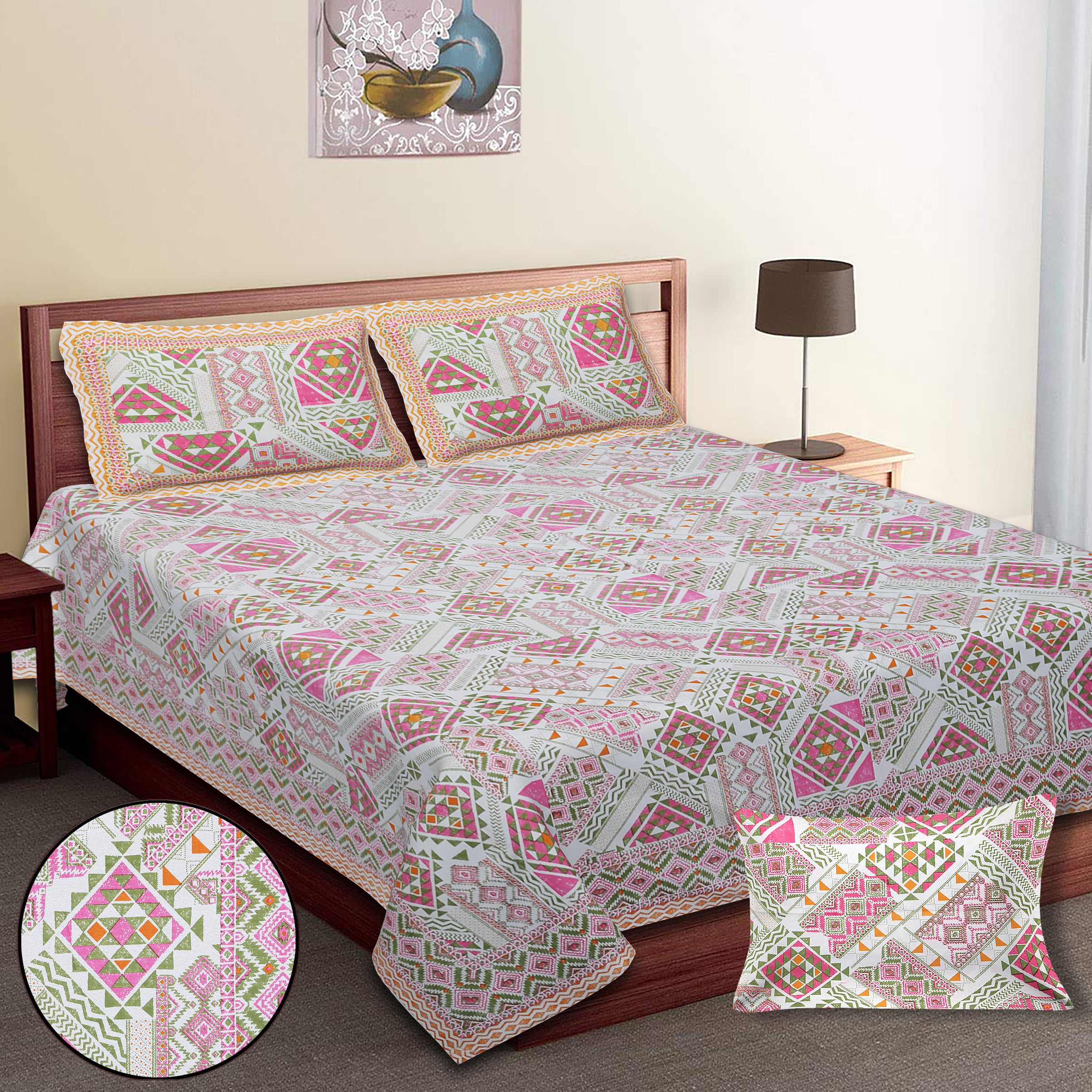 70/100 Artistic Collection 100% Cotton Single Bedsheet with 2 Pillow Covers (70x100)