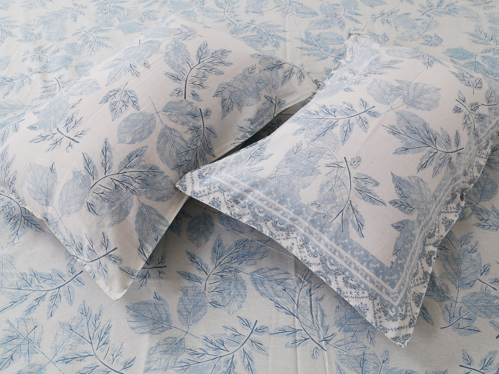 70/100 Elegant Leaf Print Artistic Collection 100% Cotton Single Bedsheet with 2 Pillow Covers (70x100)