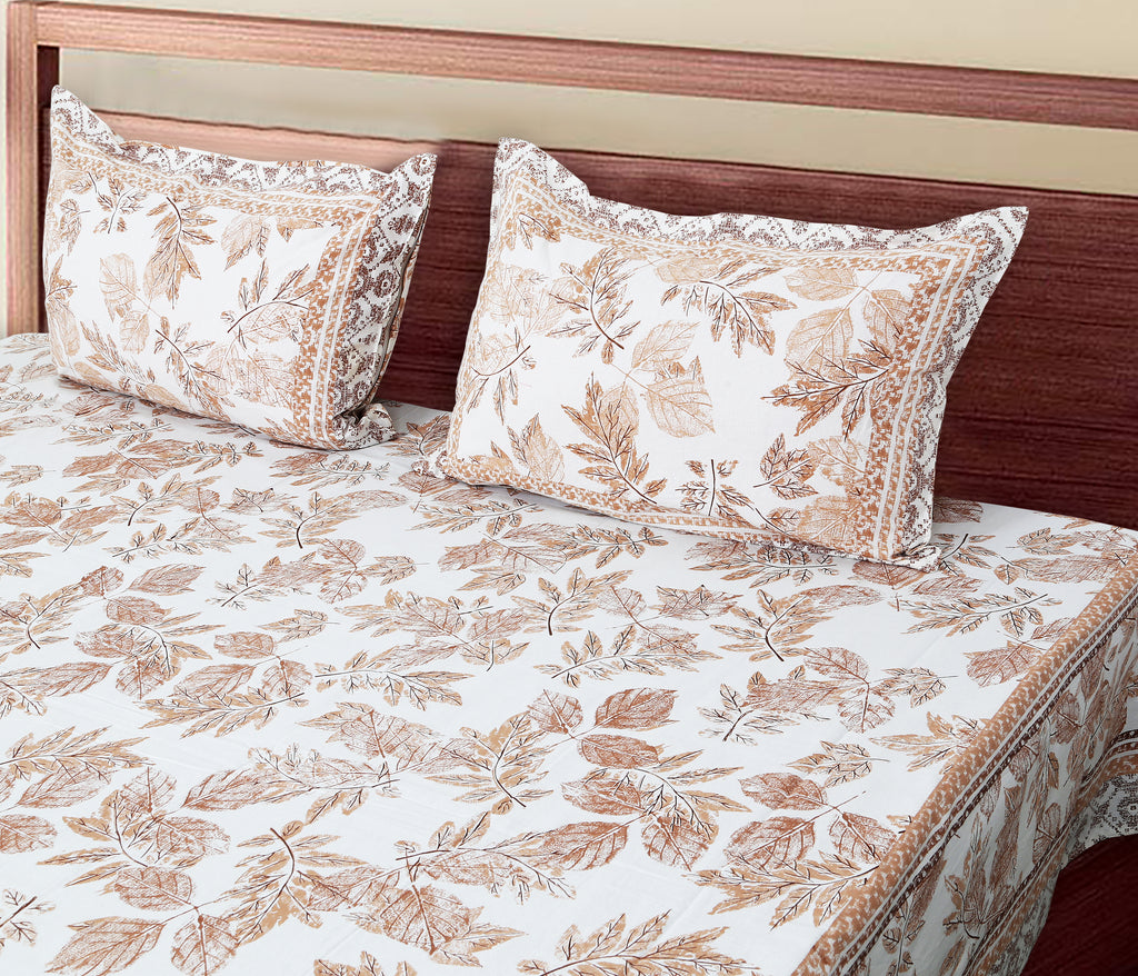 70/100 Elegant Leaf Print Artistic Collection 100% Cotton Single Bedsheet with 2 Pillow Covers (70x100)