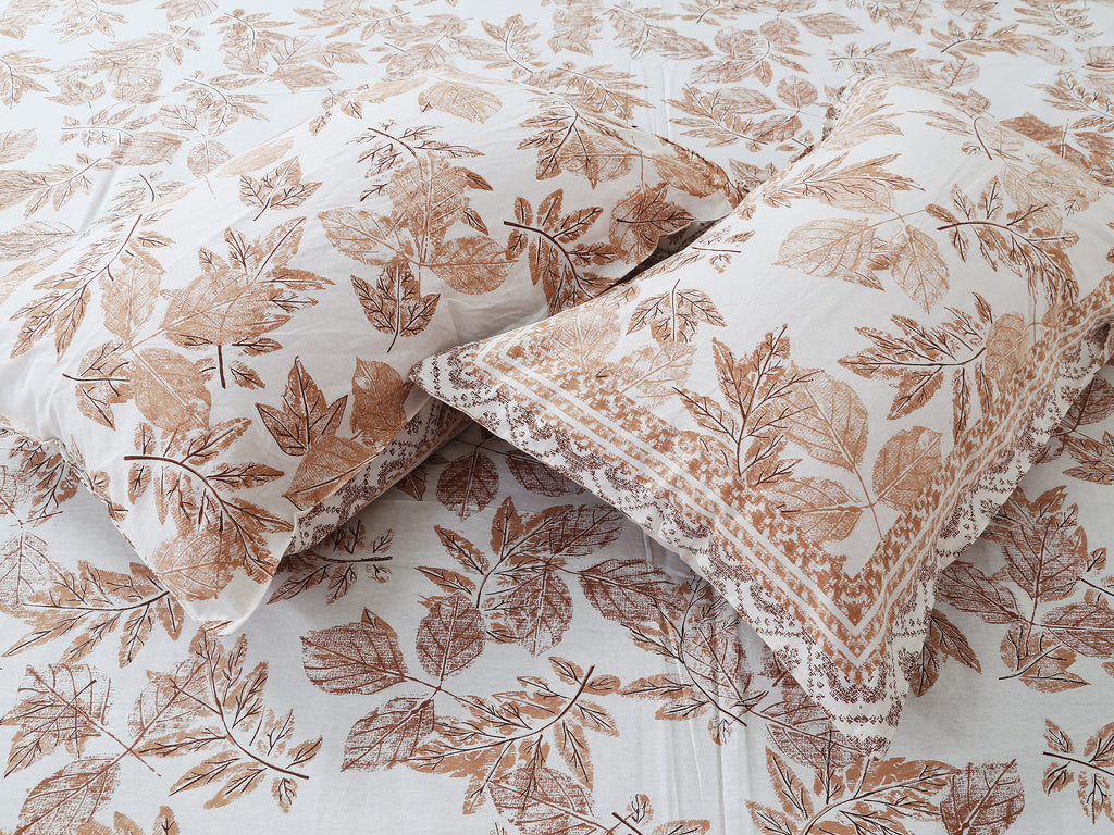 70/100 Elegant Leaf Print Artistic Collection 100% Cotton Single Bedsheet with 2 Pillow Covers (70x100)