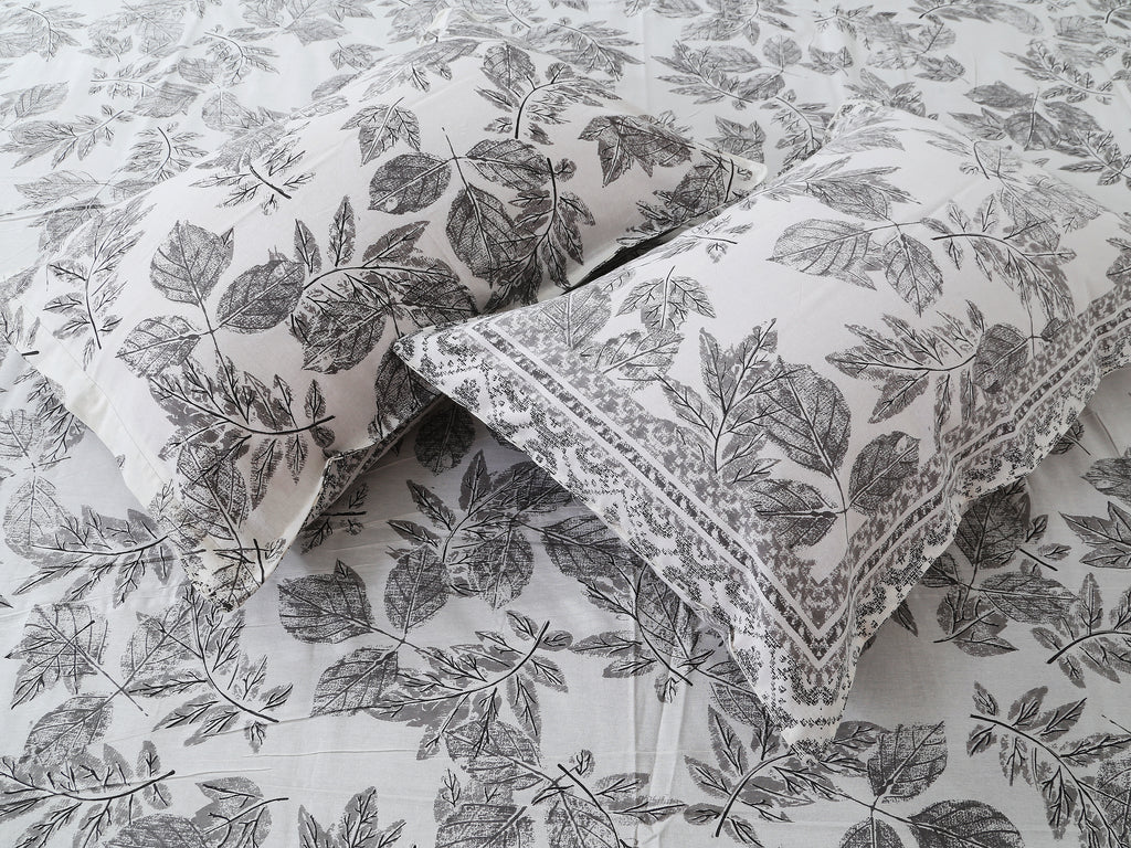 70/100 Elegant Leaf Print Artistic Collection 100% Cotton Single Bedsheet with 2 Pillow Covers (70x100)