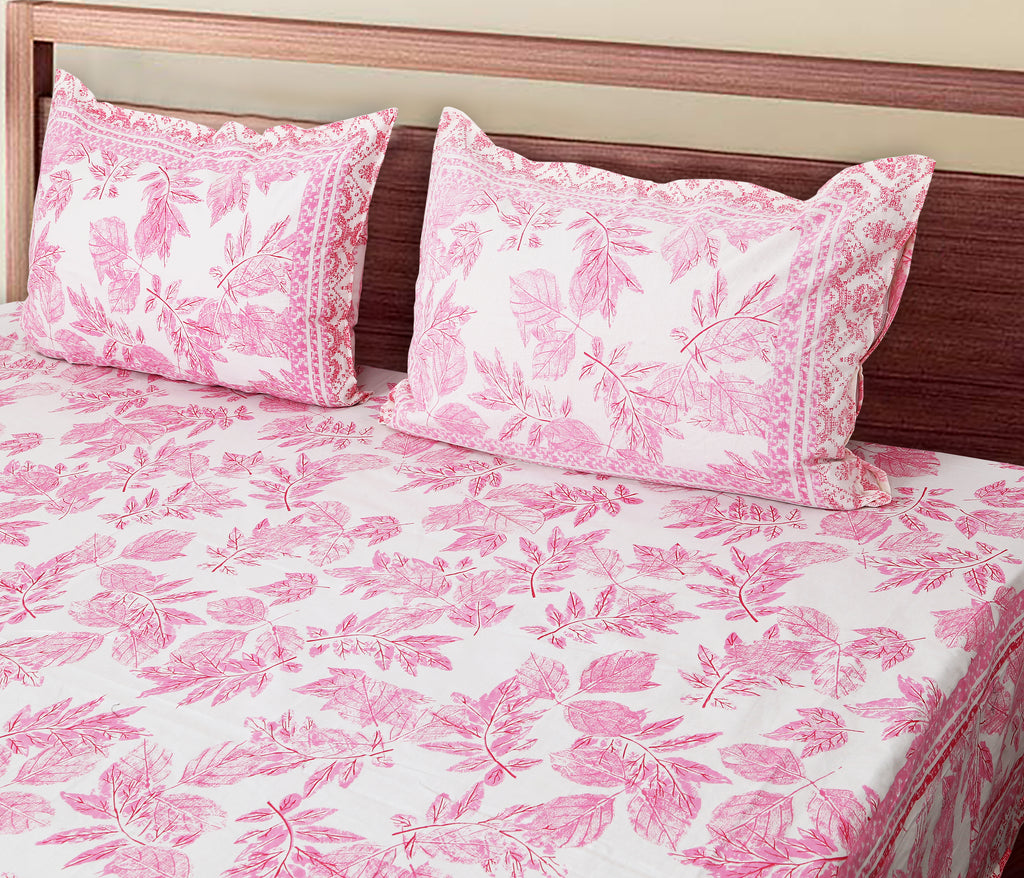 70/100 Elegant Leaf Print Artistic Collection 100% Cotton Single Bedsheet with 2 Pillow Covers (70x100)