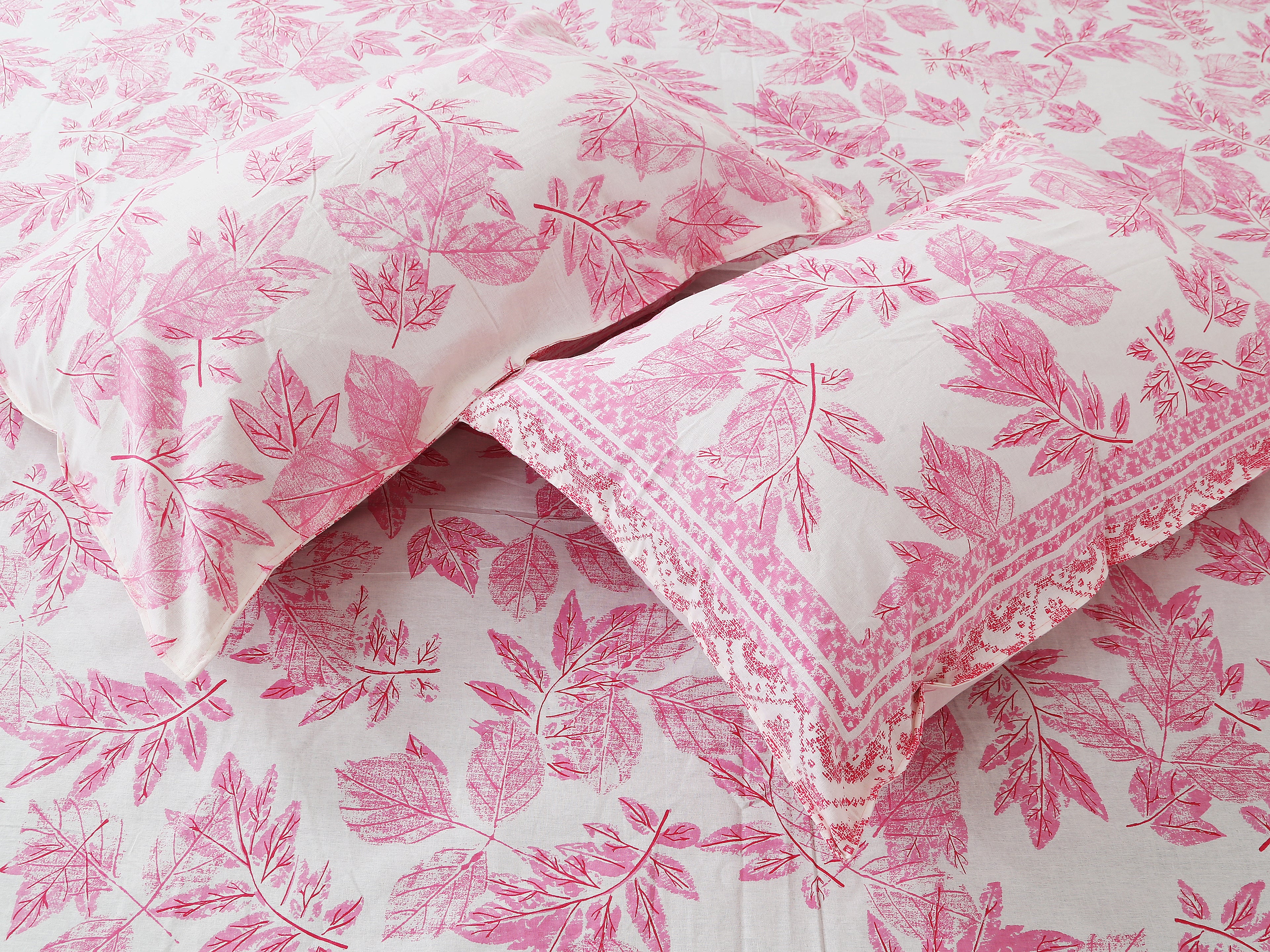 70/100 Elegant Leaf Print Artistic Collection 100% Cotton Single Bedsheet with 2 Pillow Covers (70x100)