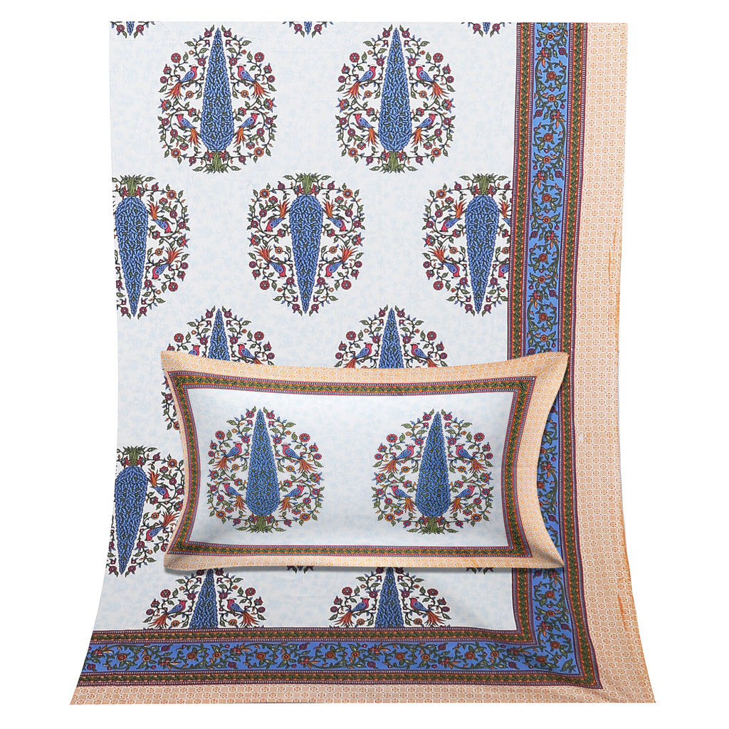 70/100 Royal Tree Motif Artistic Collection 100% Cotton Single Bedsheet with 2 Pillow Covers (70x100)