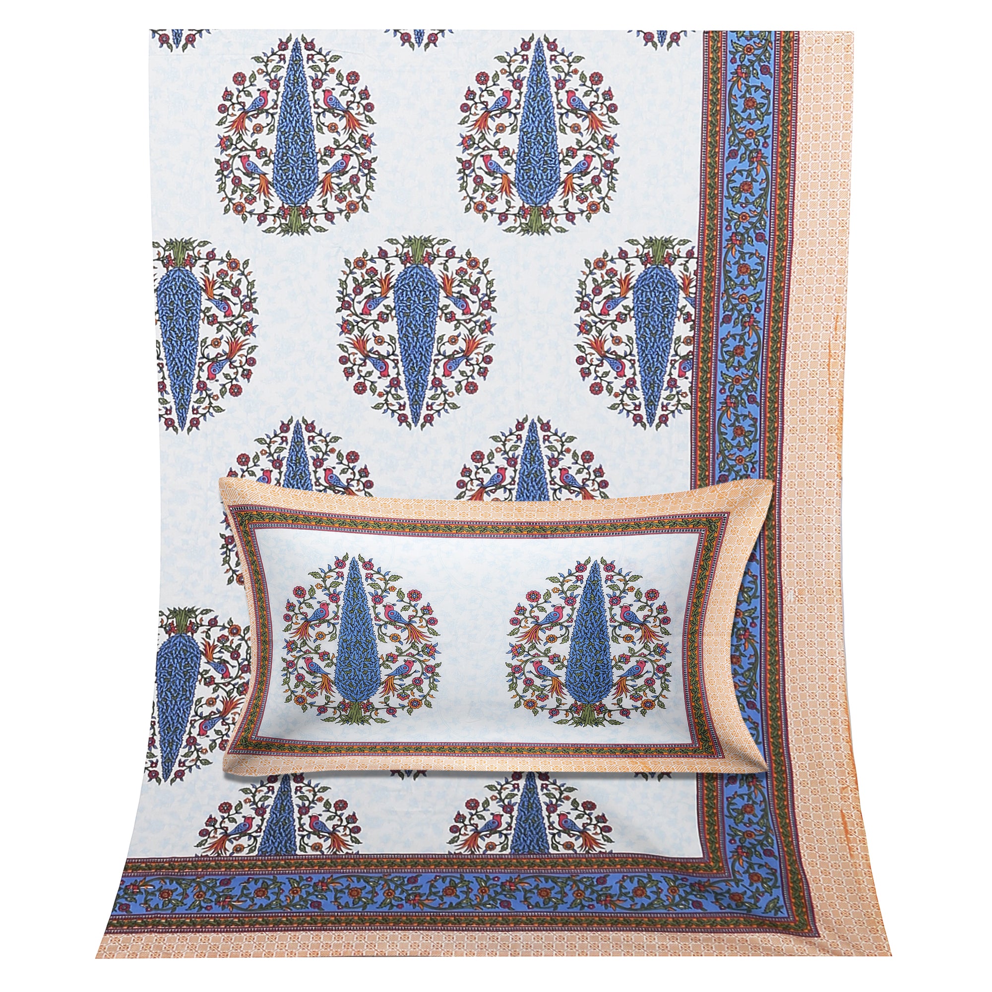 70/100 Royal Tree Motif Artistic Collection 100% Cotton Single Bedsheet with 2 Pillow Covers (70x100)