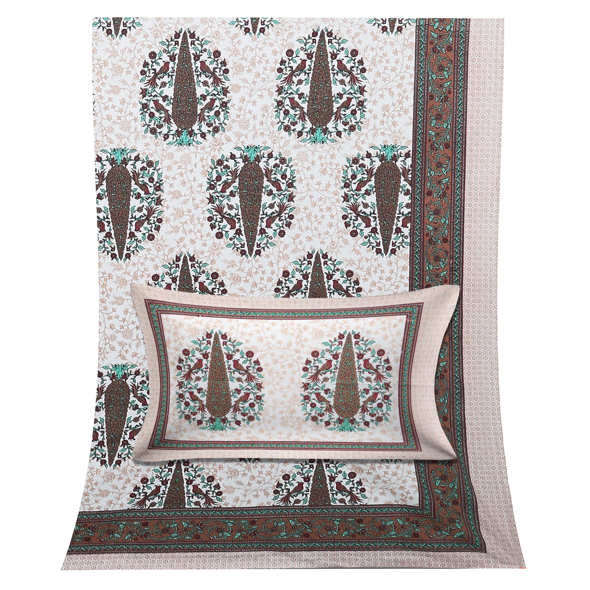 70/100 Royal Tree Motif Artistic Collection 100% Cotton Single Bedsheet with 2 Pillow Covers (70x100)