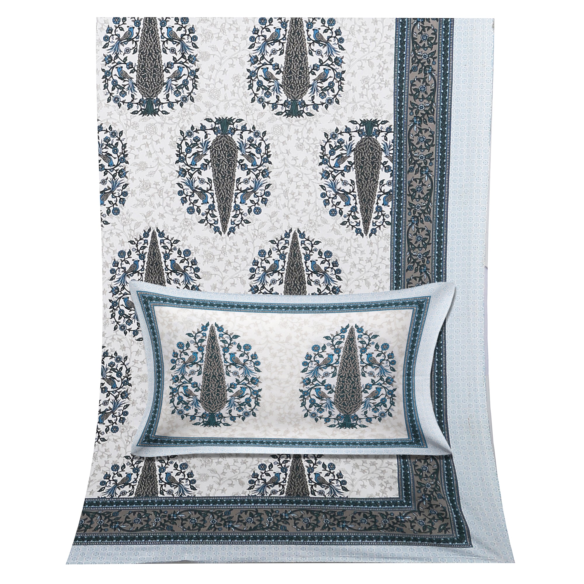 70/100 Royal Tree Motif Artistic Collection 100% Cotton Single Bedsheet with 2 Pillow Covers (70x100)