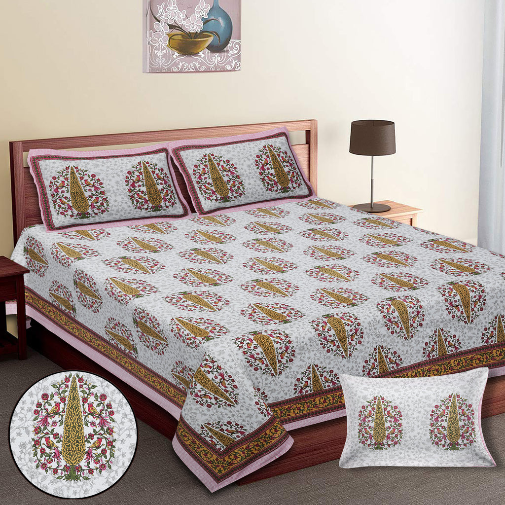 70/100 Royal Tree Motif Artistic Collection 100% Cotton Single Bedsheet with 2 Pillow Covers (70x100)