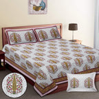 70/100 Royal Tree Motif Artistic Collection 100% Cotton Single Bedsheet with 2 Pillow Covers (70x100)