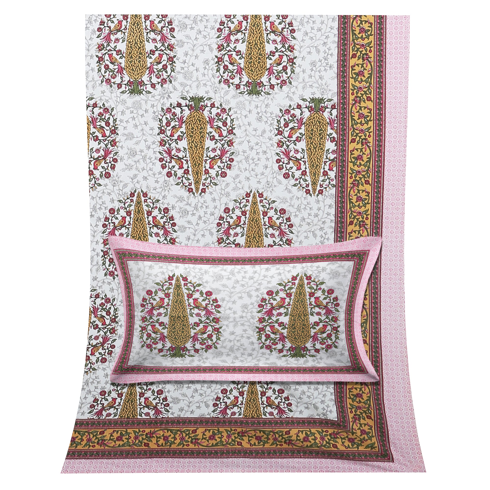70/100 Royal Tree Motif Artistic Collection 100% Cotton Single Bedsheet with 2 Pillow Covers (70x100)