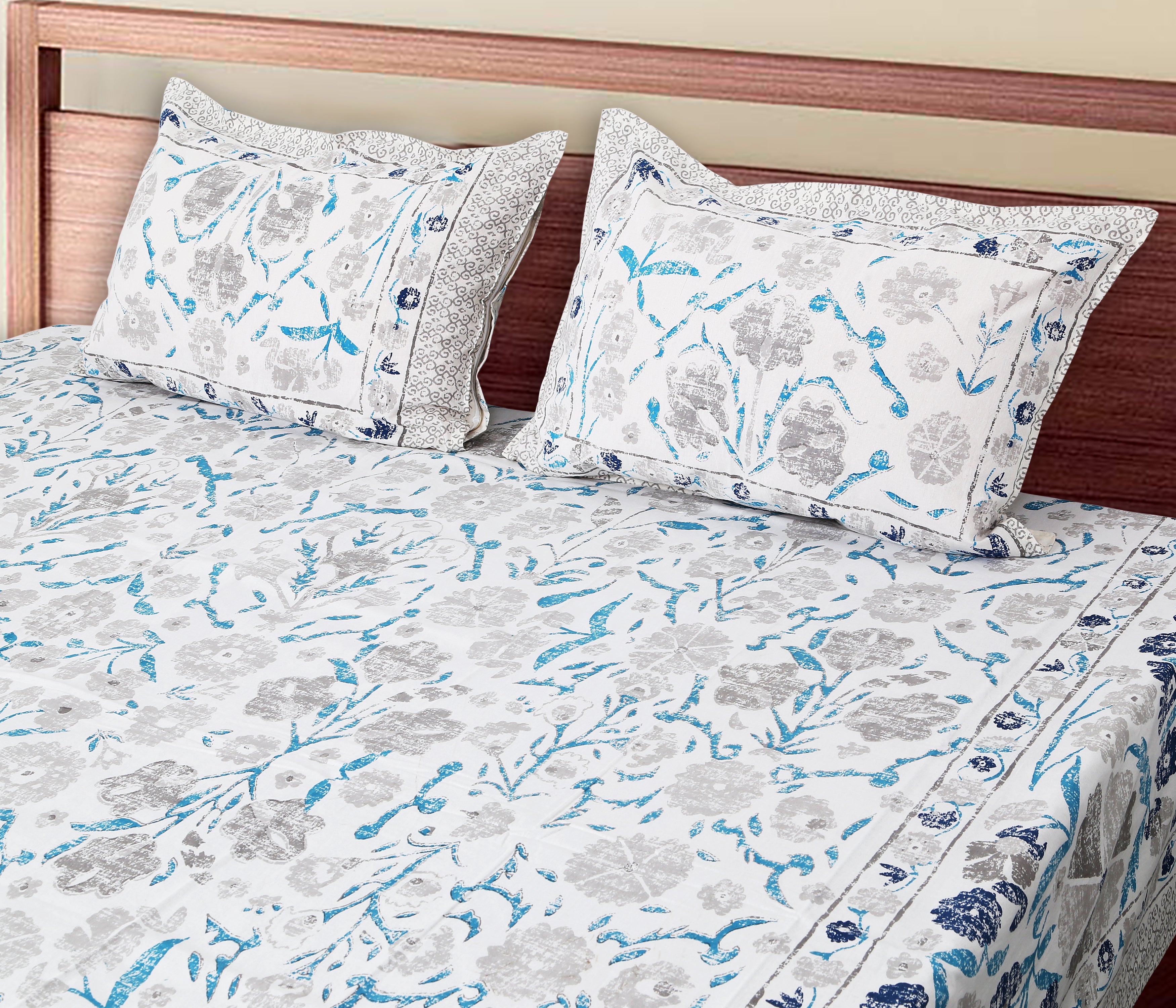 70/100 Floral Harmony Artistic Collection 100% Cotton Single Bedsheet with 2 Pillow Covers (70x100)