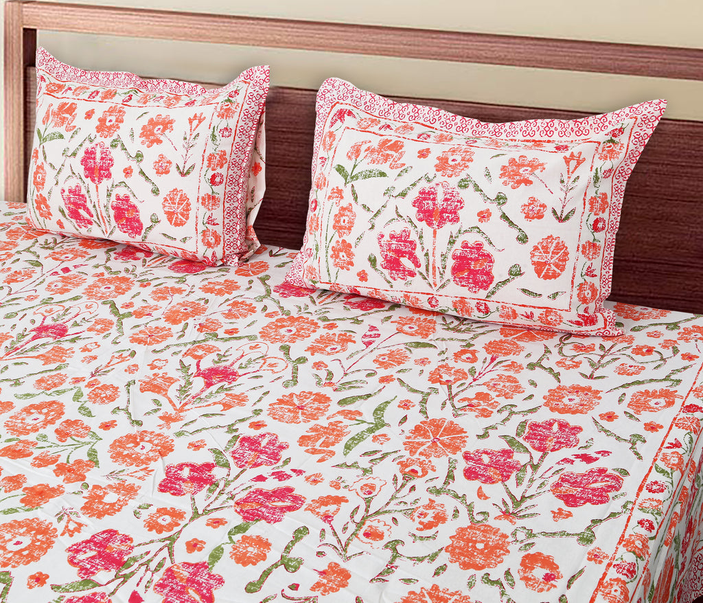 70/100 Floral Harmony Artistic Collection 100% Cotton Single Bedsheet with 2 Pillow Covers (70x100)
