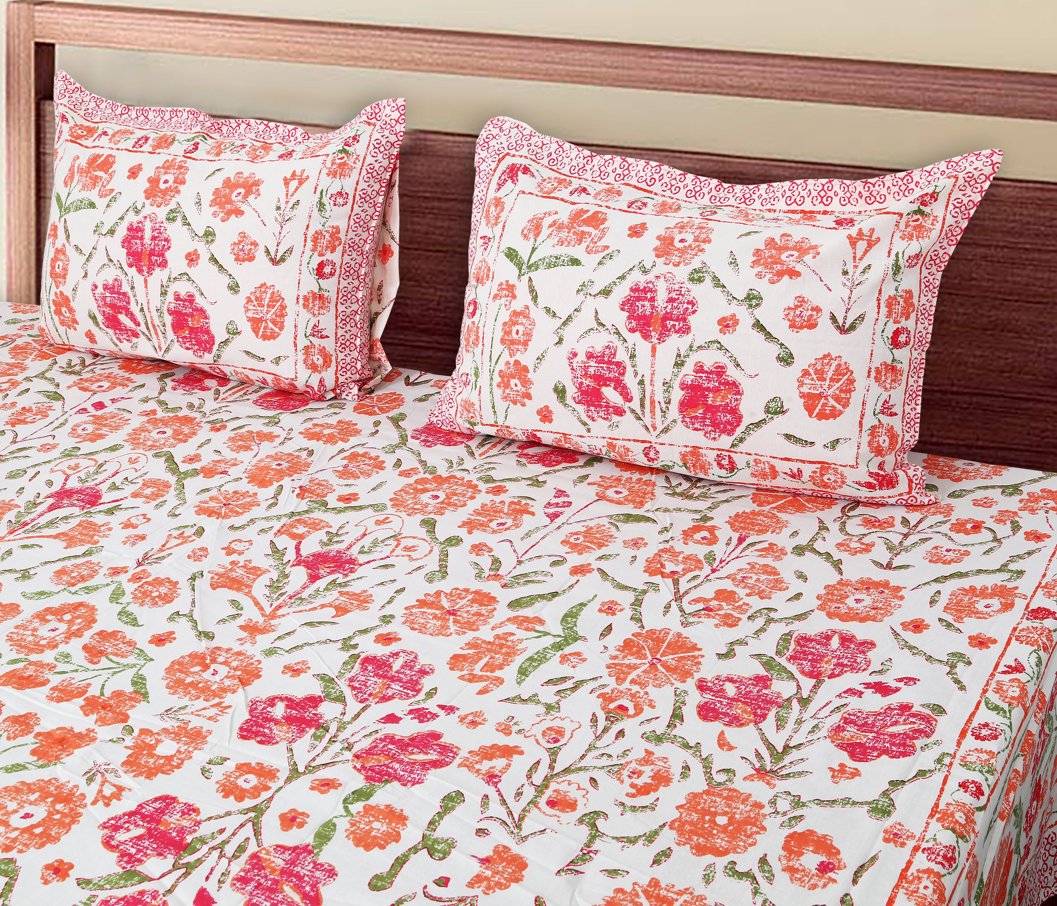 70/100 Floral Harmony Artistic Collection 100% Cotton Single Bedsheet with 2 Pillow Covers (70x100)