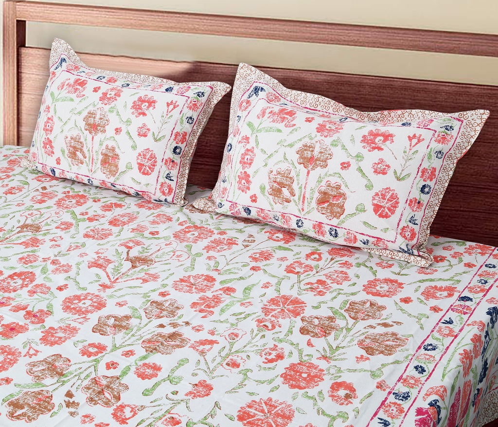 70/100 Floral Harmony Artistic Collection 100% Cotton Single Bedsheet with 2 Pillow Covers (70x100)
