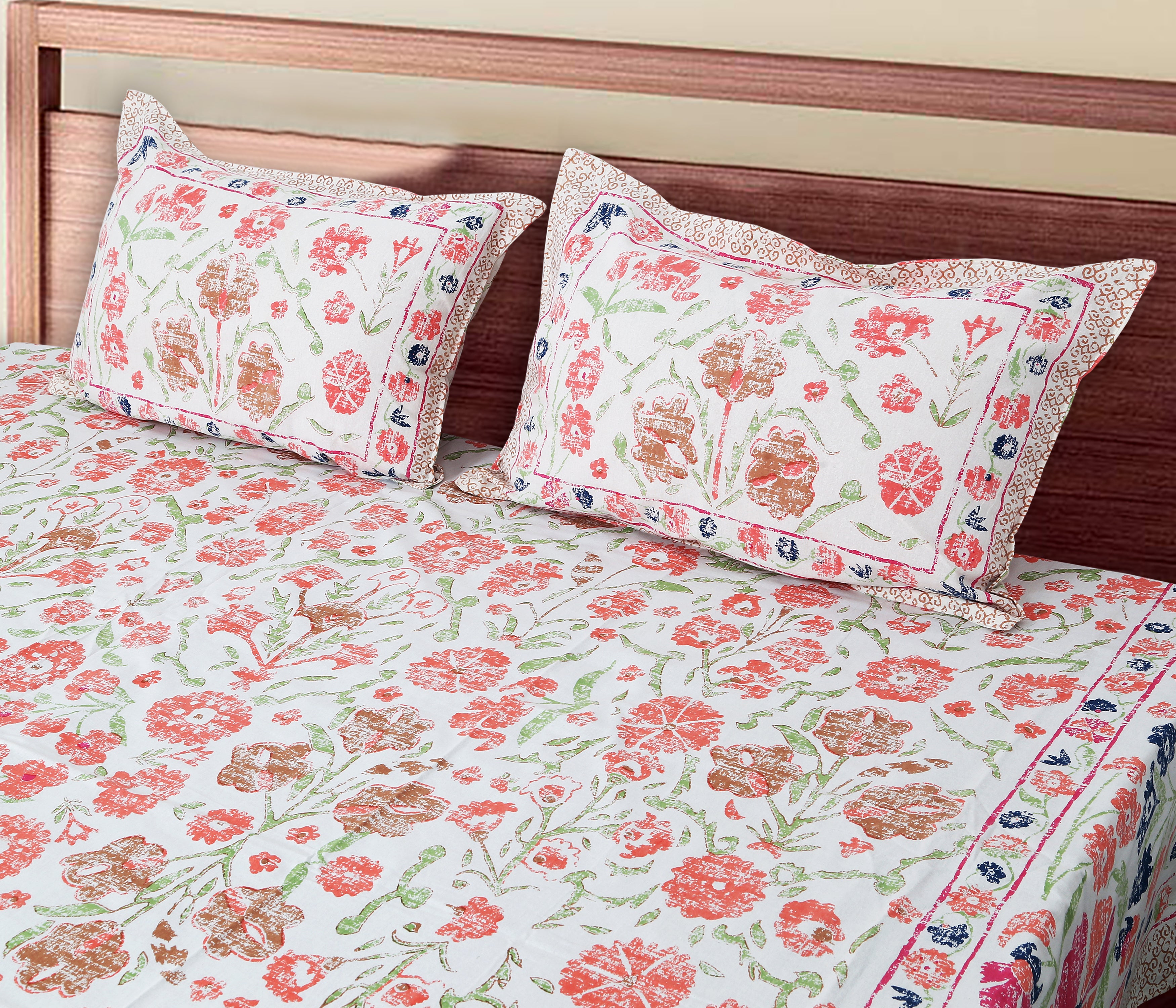 70/100 Floral Harmony Artistic Collection 100% Cotton Single Bedsheet with 2 Pillow Covers (70x100)