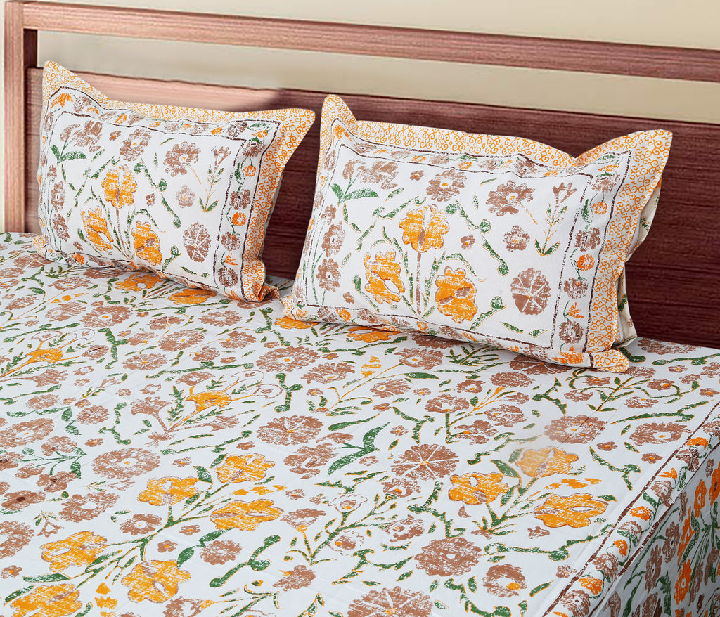 70/100 Floral Harmony Artistic Collection 100% Cotton Single Bedsheet with 2 Pillow Covers (70x100)