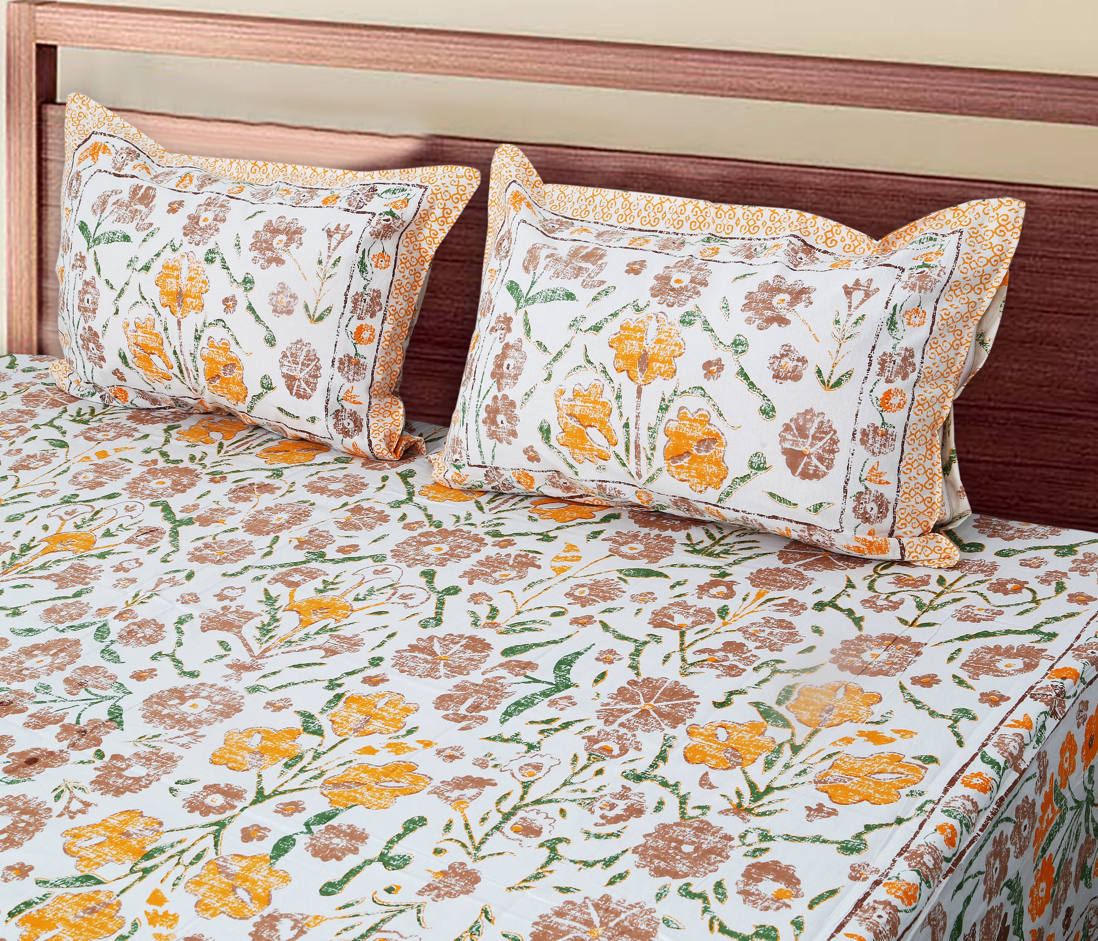 70/100 Floral Harmony Artistic Collection 100% Cotton Single Bedsheet with 2 Pillow Covers (70x100)