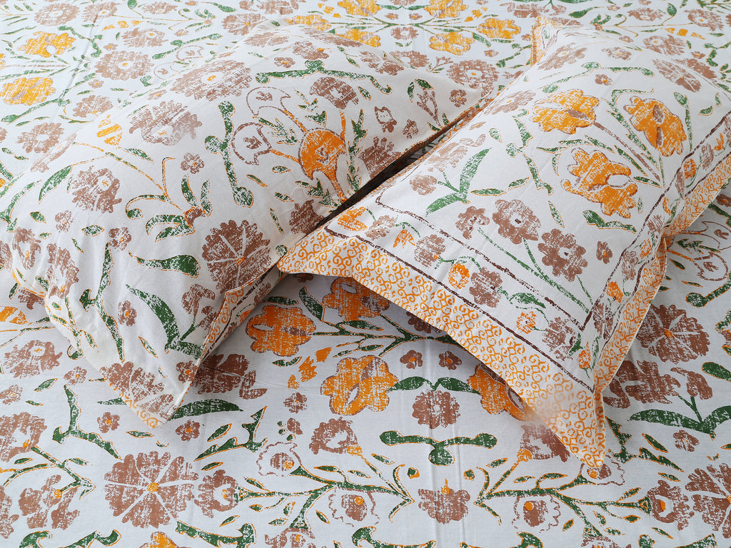 70/100 Floral Harmony Artistic Collection 100% Cotton Single Bedsheet with 2 Pillow Covers (70x100)