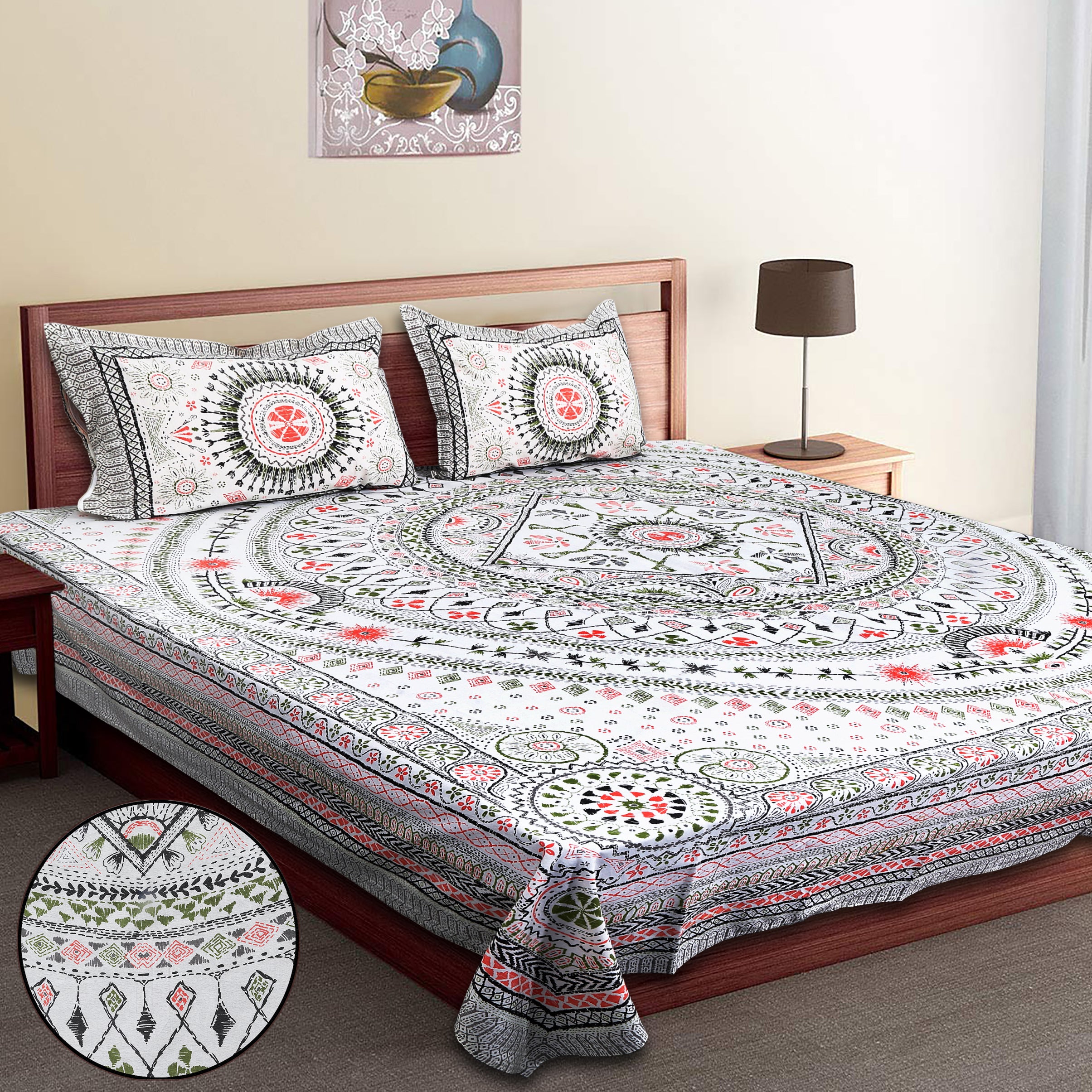 70/100 Mandala Charm Artistic Collection 100% Cotton Single Bedsheet with 2 Pillow Covers (70x100)