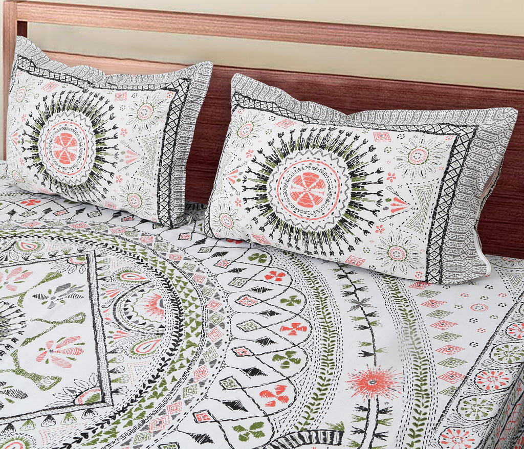 70/100 Mandala Charm Artistic Collection 100% Cotton Single Bedsheet with 2 Pillow Covers (70x100)