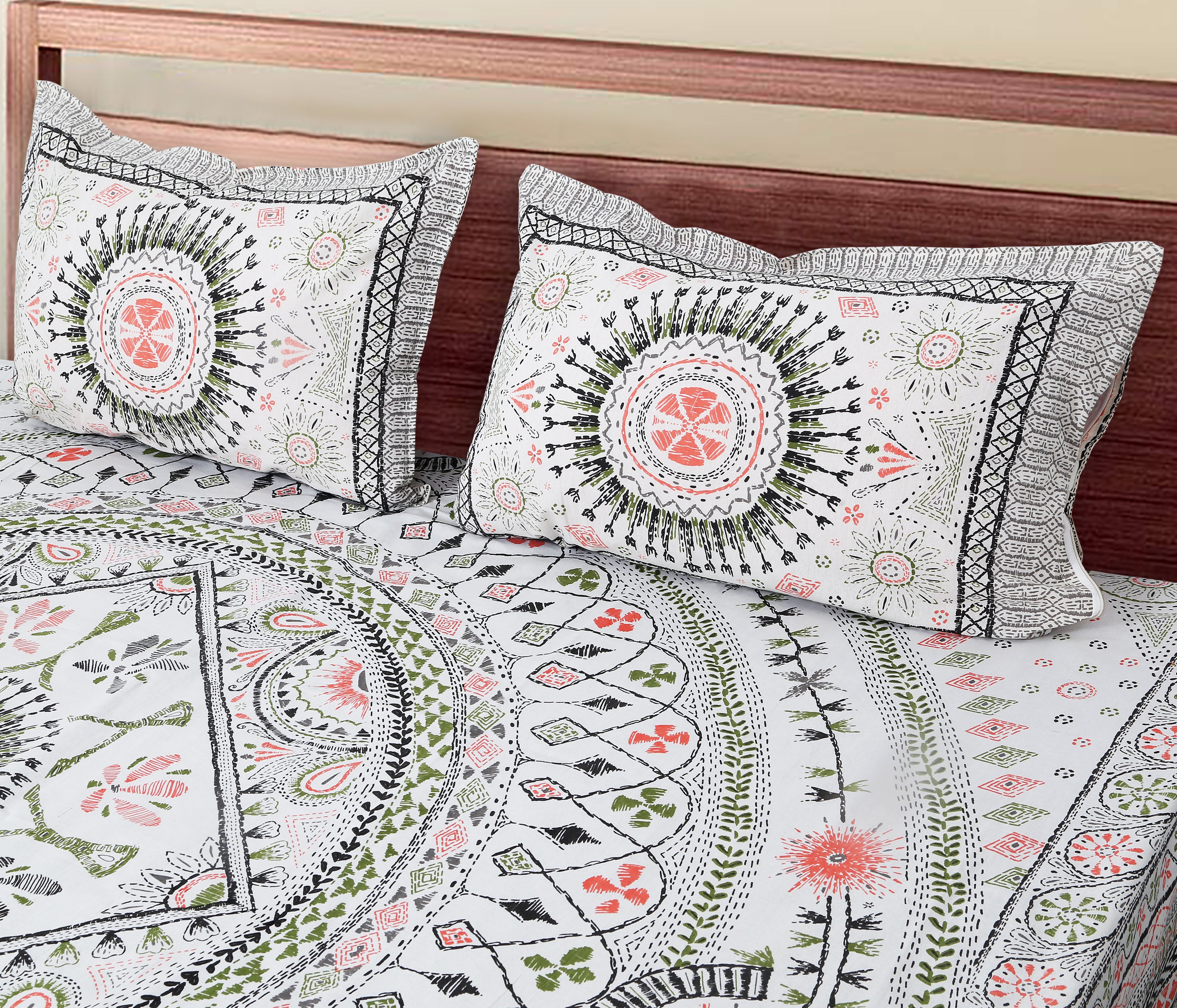 70/100 Mandala Charm Artistic Collection 100% Cotton Single Bedsheet with 2 Pillow Covers (70x100)