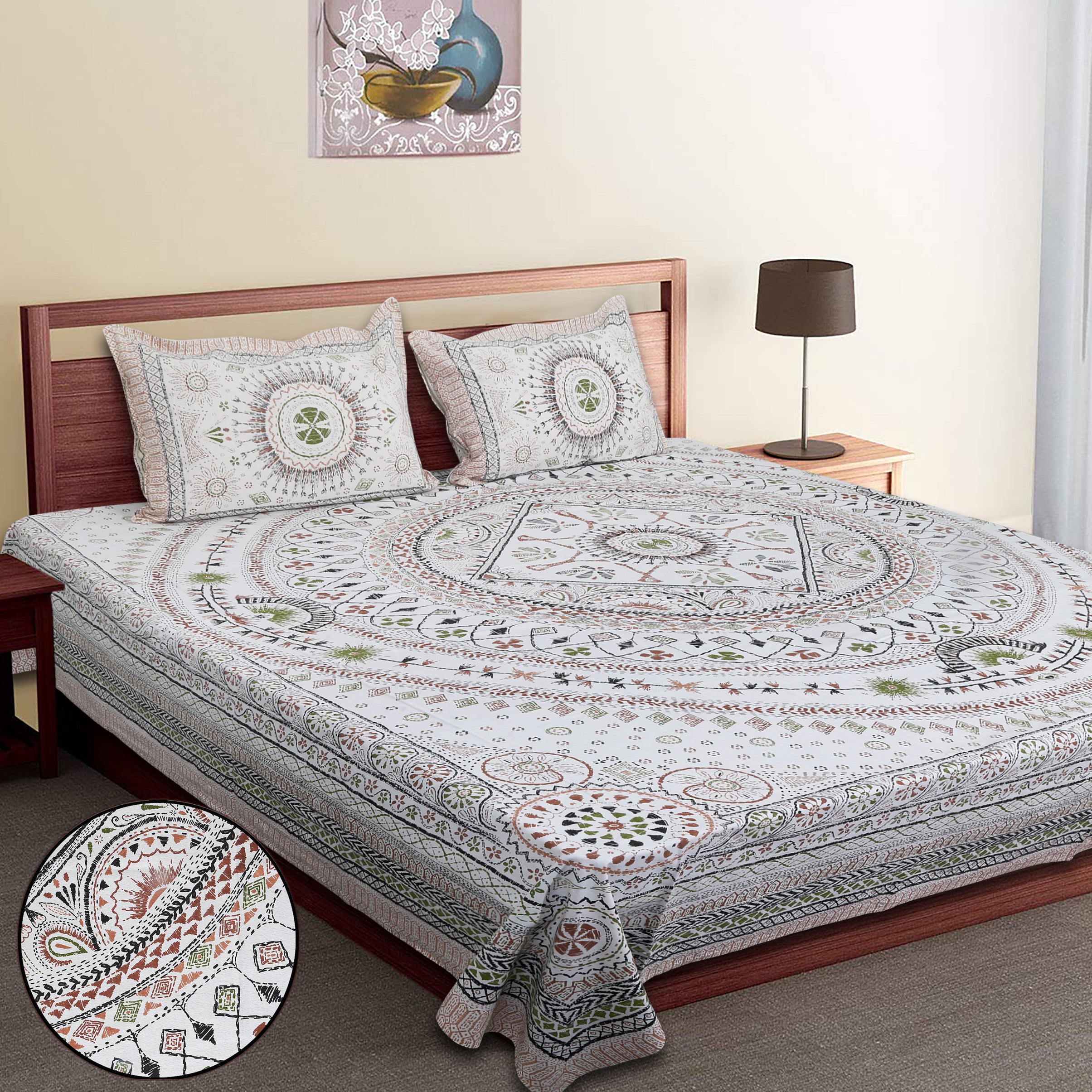 70/100 Mandala Charm Artistic Collection 100% Cotton Single Bedsheet with 2 Pillow Covers (70x100)