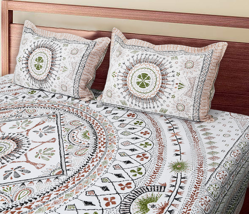 70/100 Mandala Charm Artistic Collection 100% Cotton Single Bedsheet with 2 Pillow Covers (70x100)
