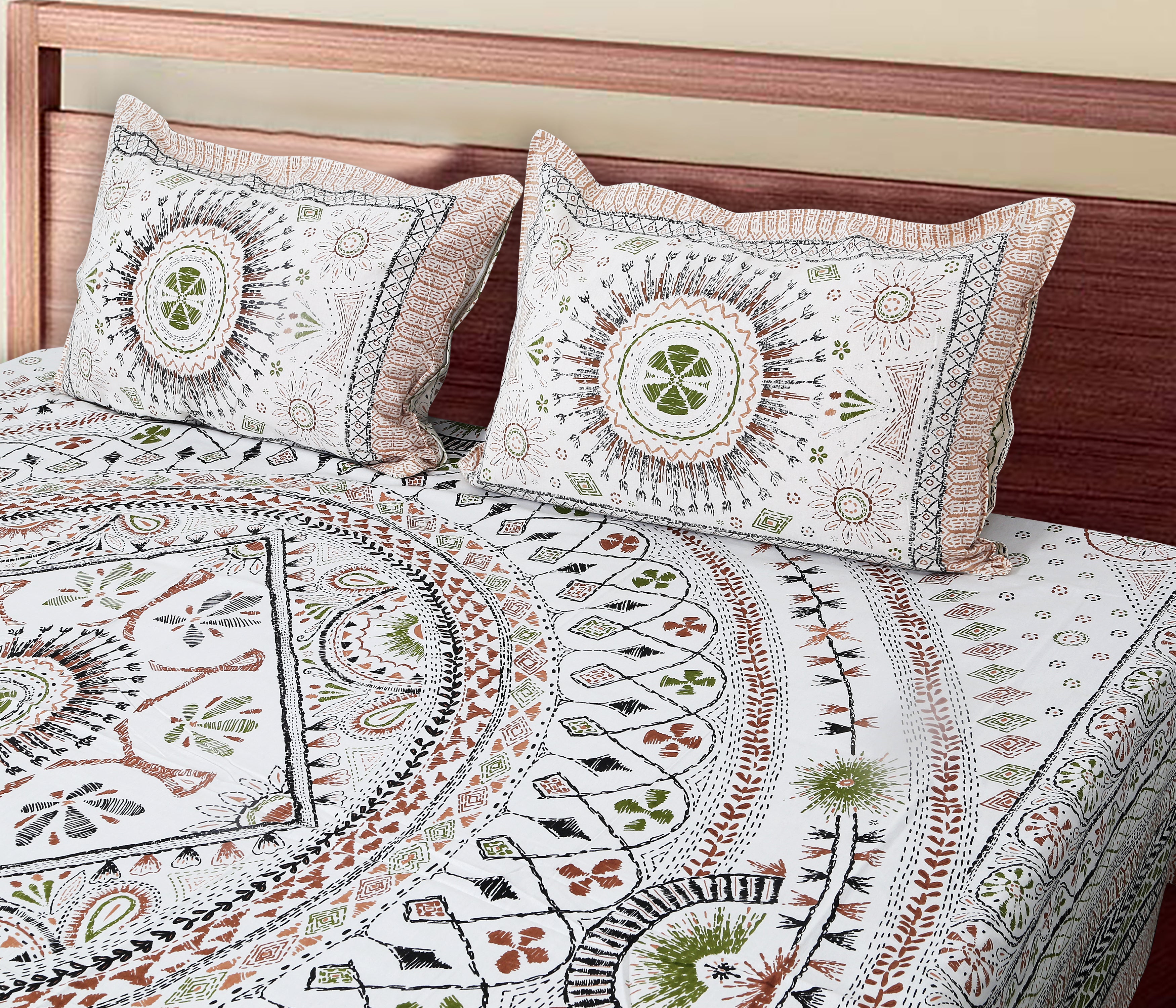 70/100 Mandala Charm Artistic Collection 100% Cotton Single Bedsheet with 2 Pillow Covers (70x100)