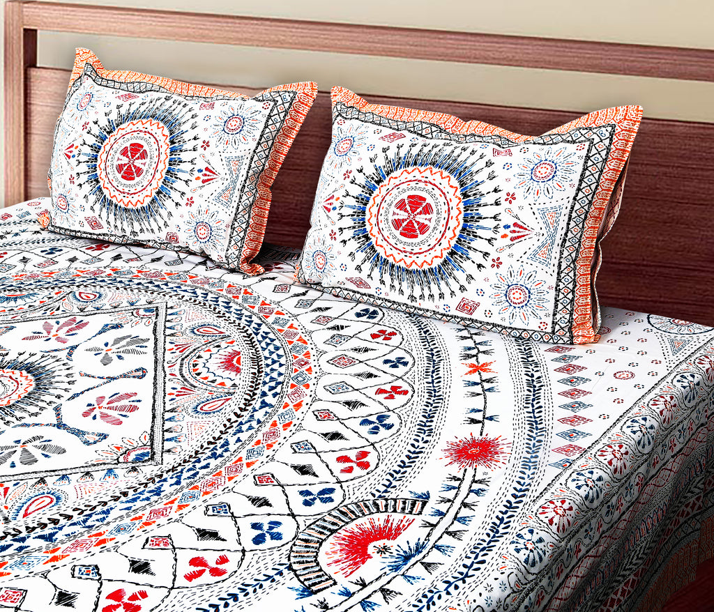 70/100 Mandala Charm Artistic Collection 100% Cotton Single Bedsheet with 2 Pillow Covers (70x100)