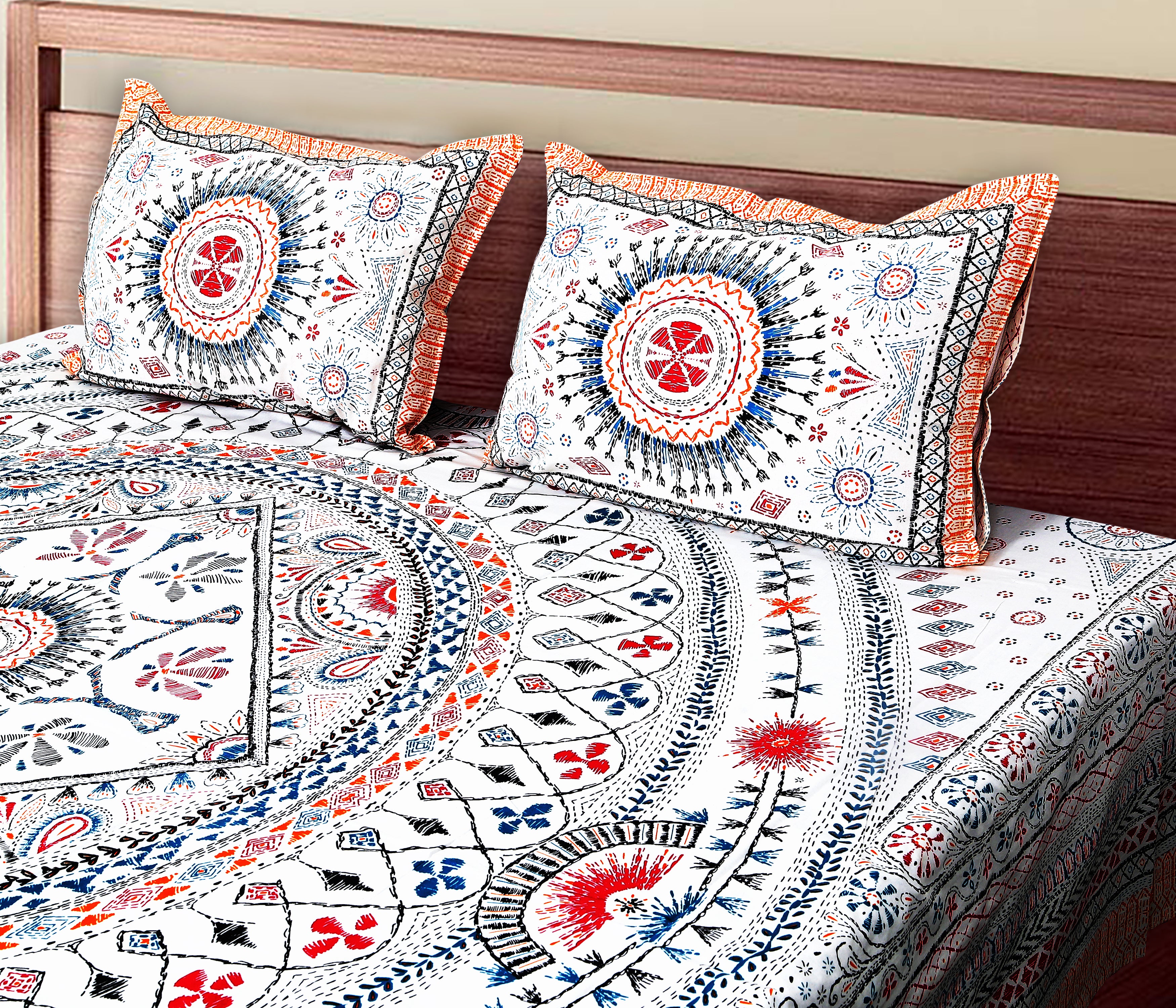 70/100 Mandala Charm Artistic Collection 100% Cotton Single Bedsheet with 2 Pillow Covers (70x100)