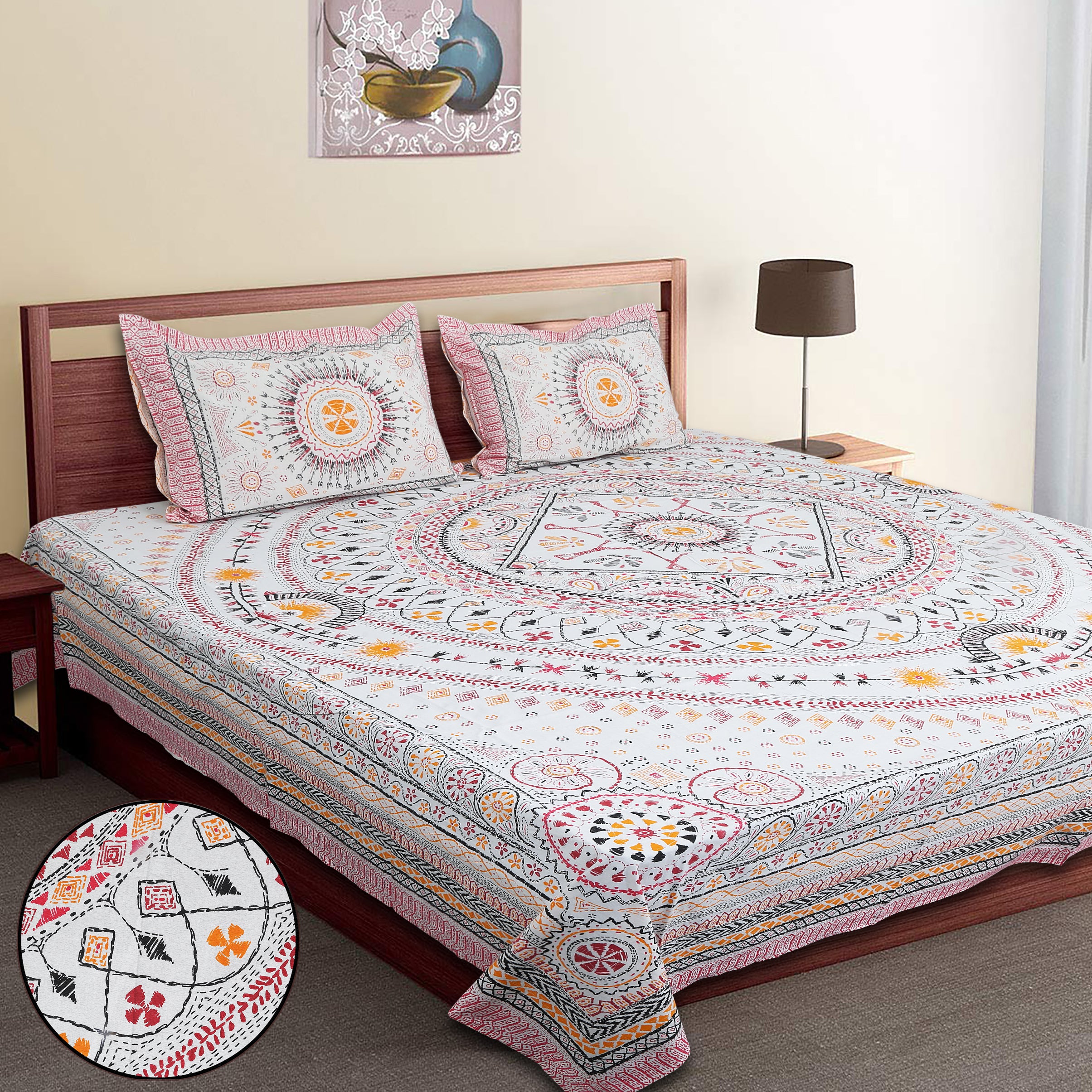 70/100 Mandala Charm Artistic Collection 100% Cotton Single Bedsheet with 2 Pillow Covers (70x100)