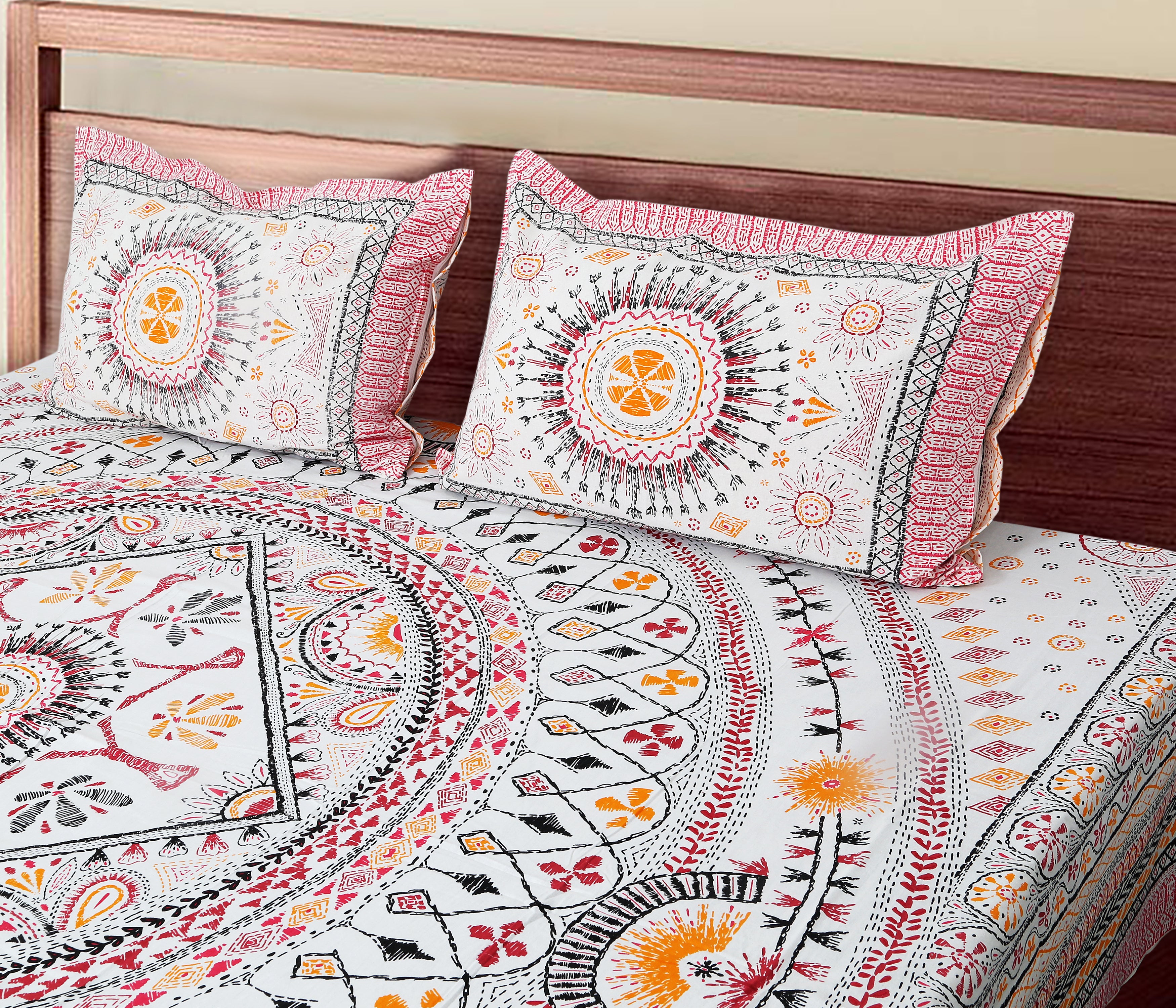 70/100 Mandala Charm Artistic Collection 100% Cotton Single Bedsheet with 2 Pillow Covers (70x100)