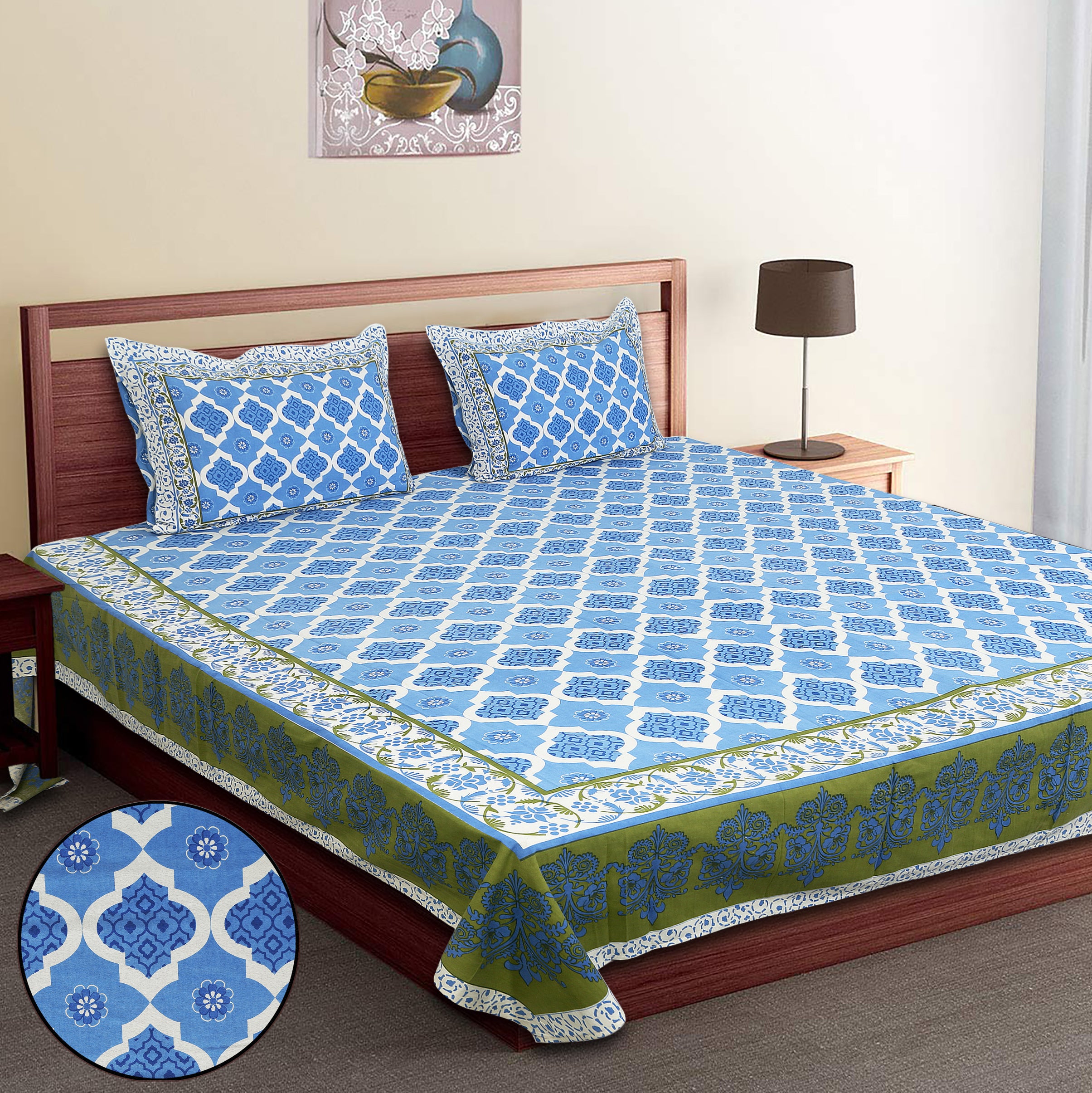 70/100 Artistic Collection Premium Cotton Single Bedsheet with 2 Pillow Covers (70x100)
