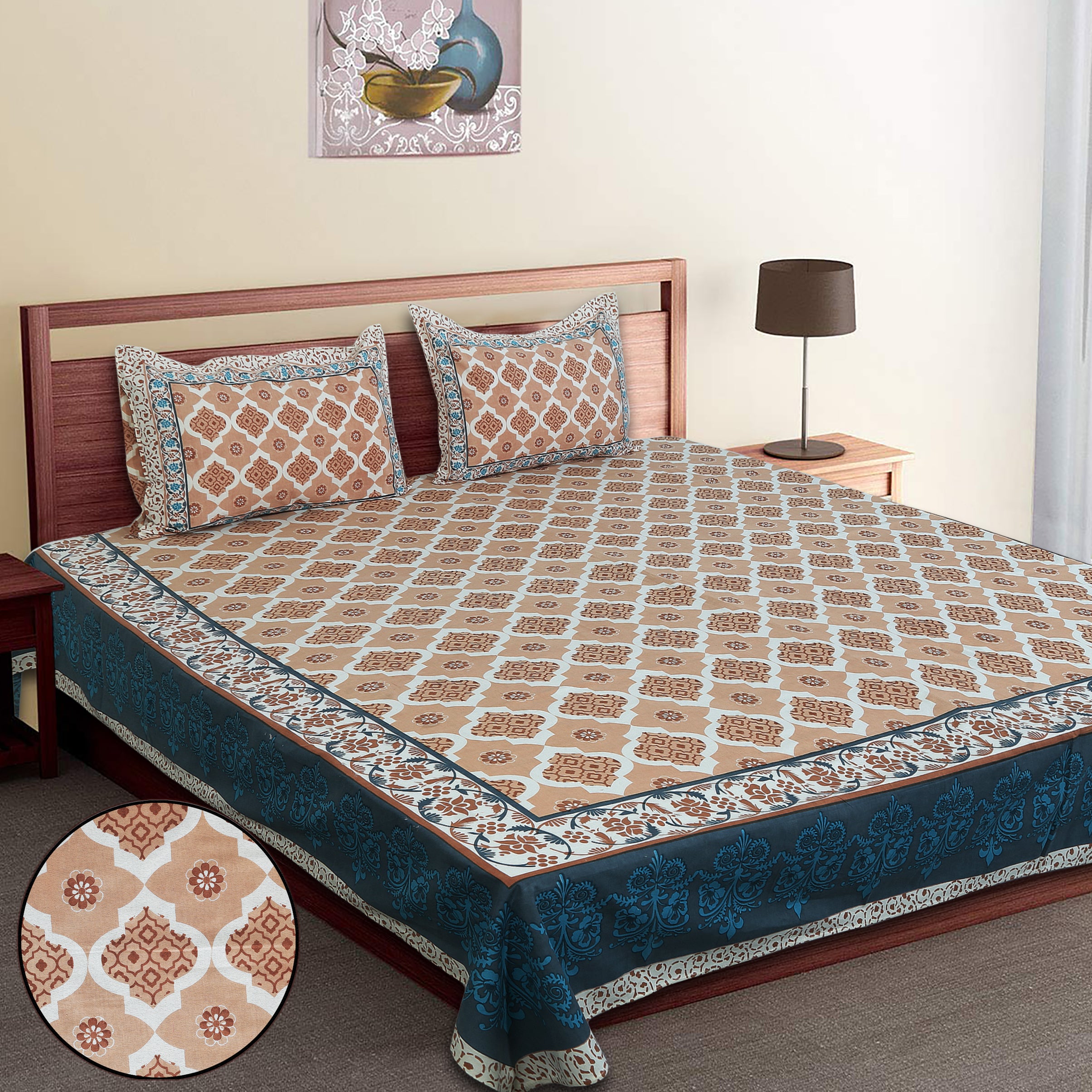 70/100 Artistic Collection Premium Cotton Single Bedsheet with 2 Pillow Covers (70x100)