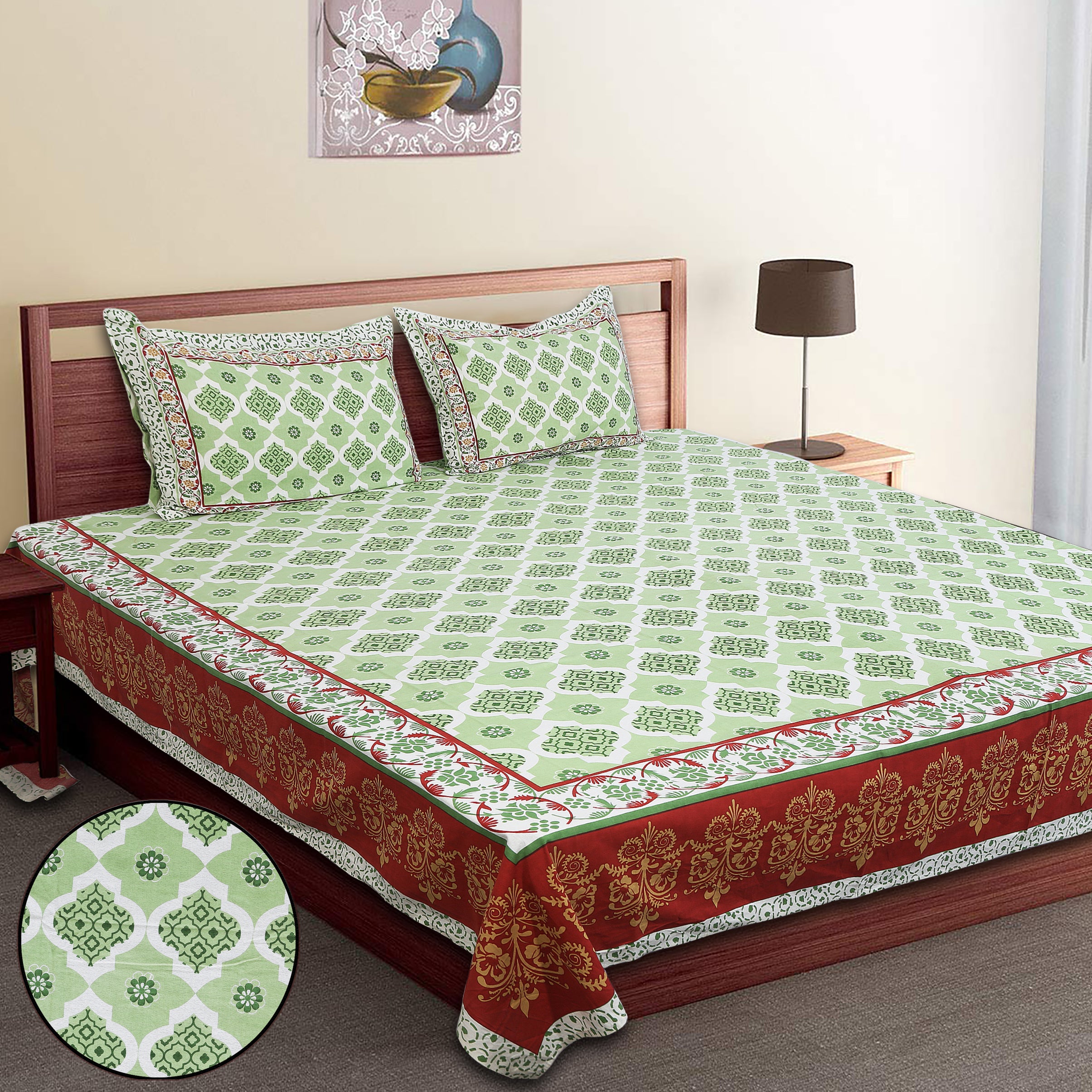 70/100 Artistic Collection Premium Cotton Single Bedsheet with 2 Pillow Covers (70x100)