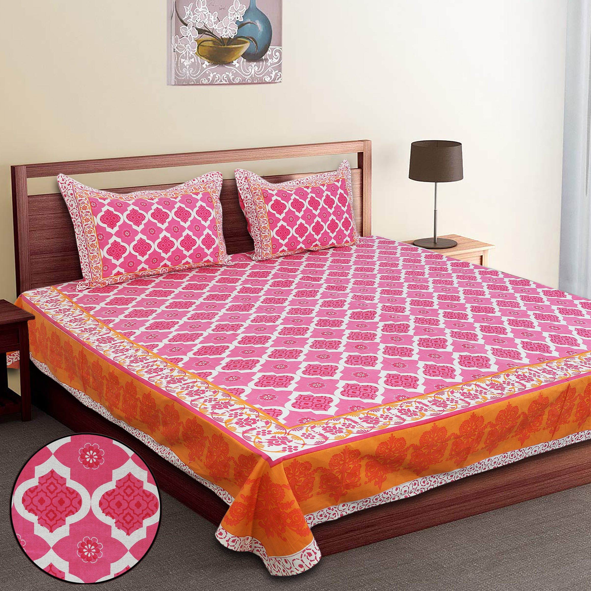 70/100 Artistic Collection Premium Cotton Single Bedsheet with 2 Pillow Covers (70x100)