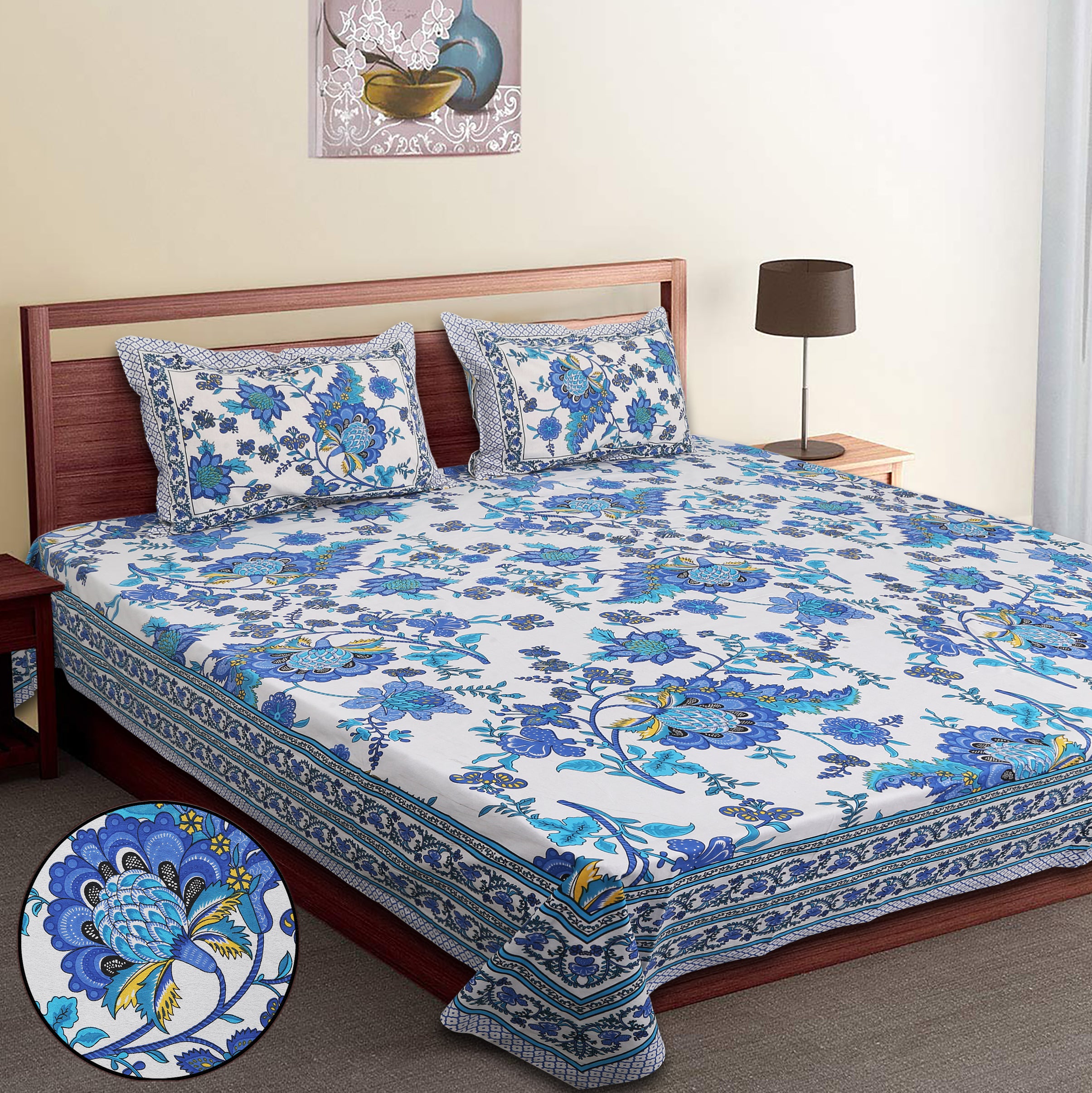 70/100 Artistic Collection Premium Cotton Single Bedsheet with 2 Pillow Covers (70x100)
