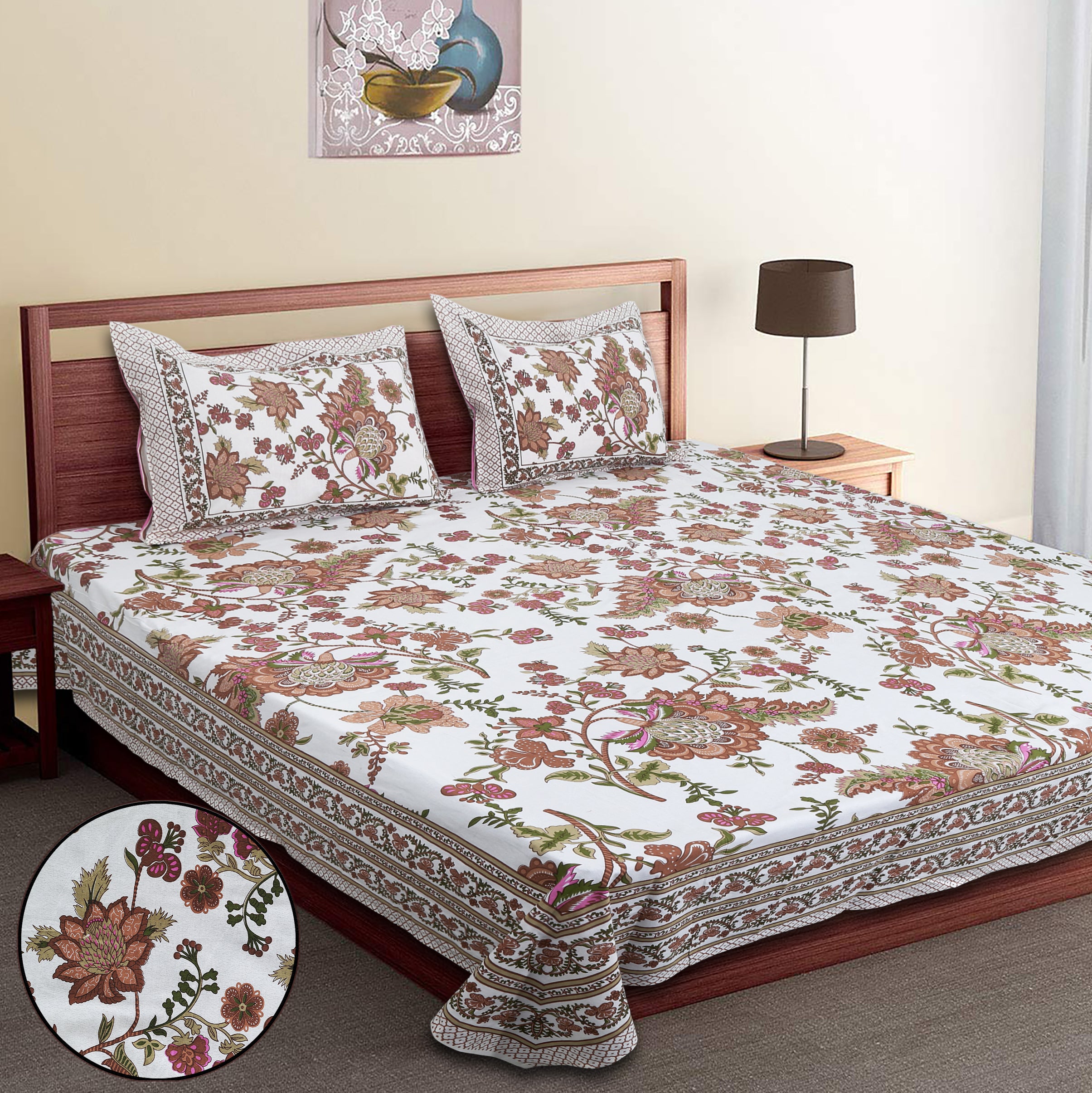 70/100 Artistic Collection Premium Cotton Single Bedsheet with 2 Pillow Covers (70x100)