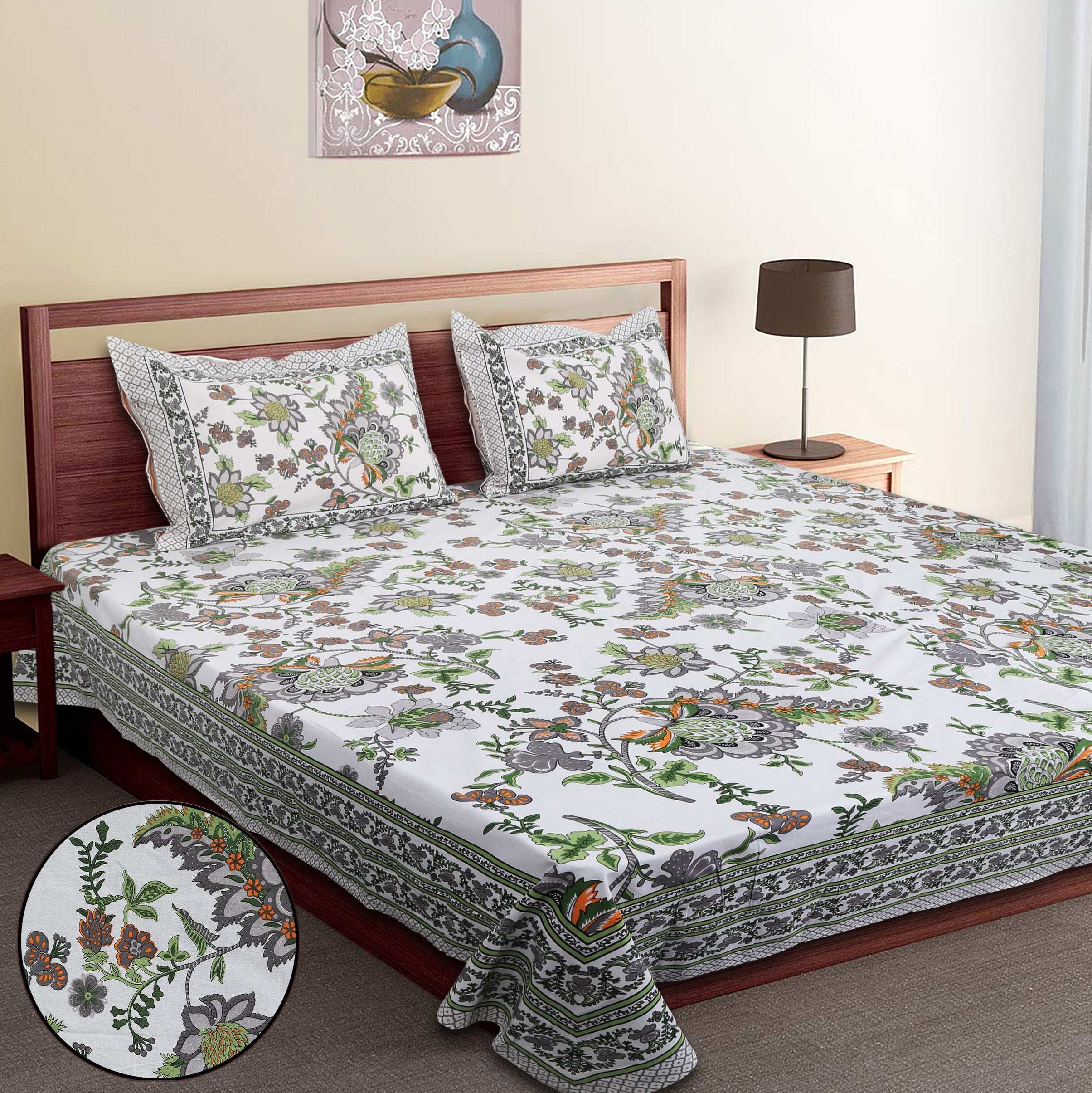 70/100 Artistic Collection Premium Cotton Single Bedsheet with 2 Pillow Covers (70x100)