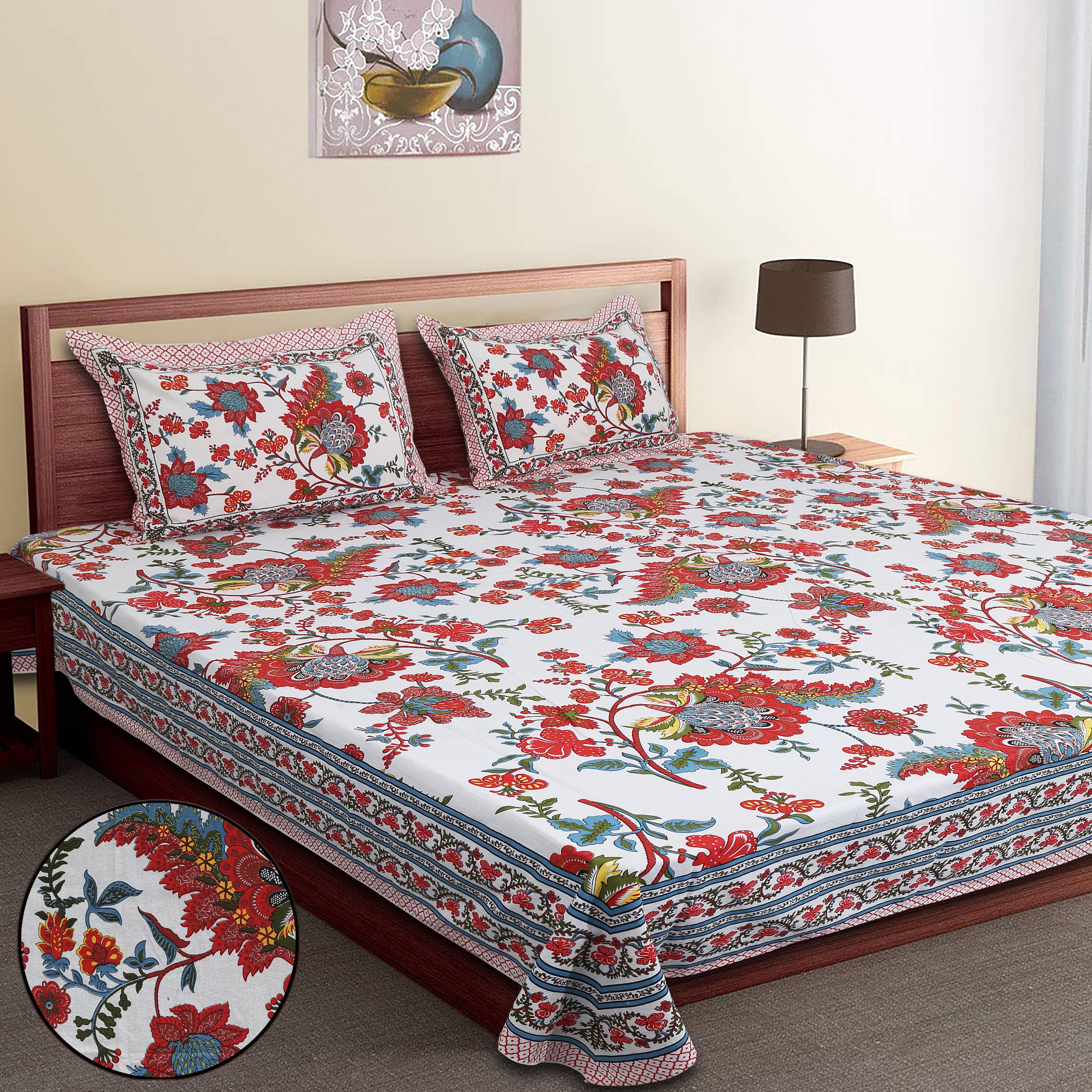 70/100 Artistic Collection Premium Cotton Single Bedsheet with 2 Pillow Covers (70x100)
