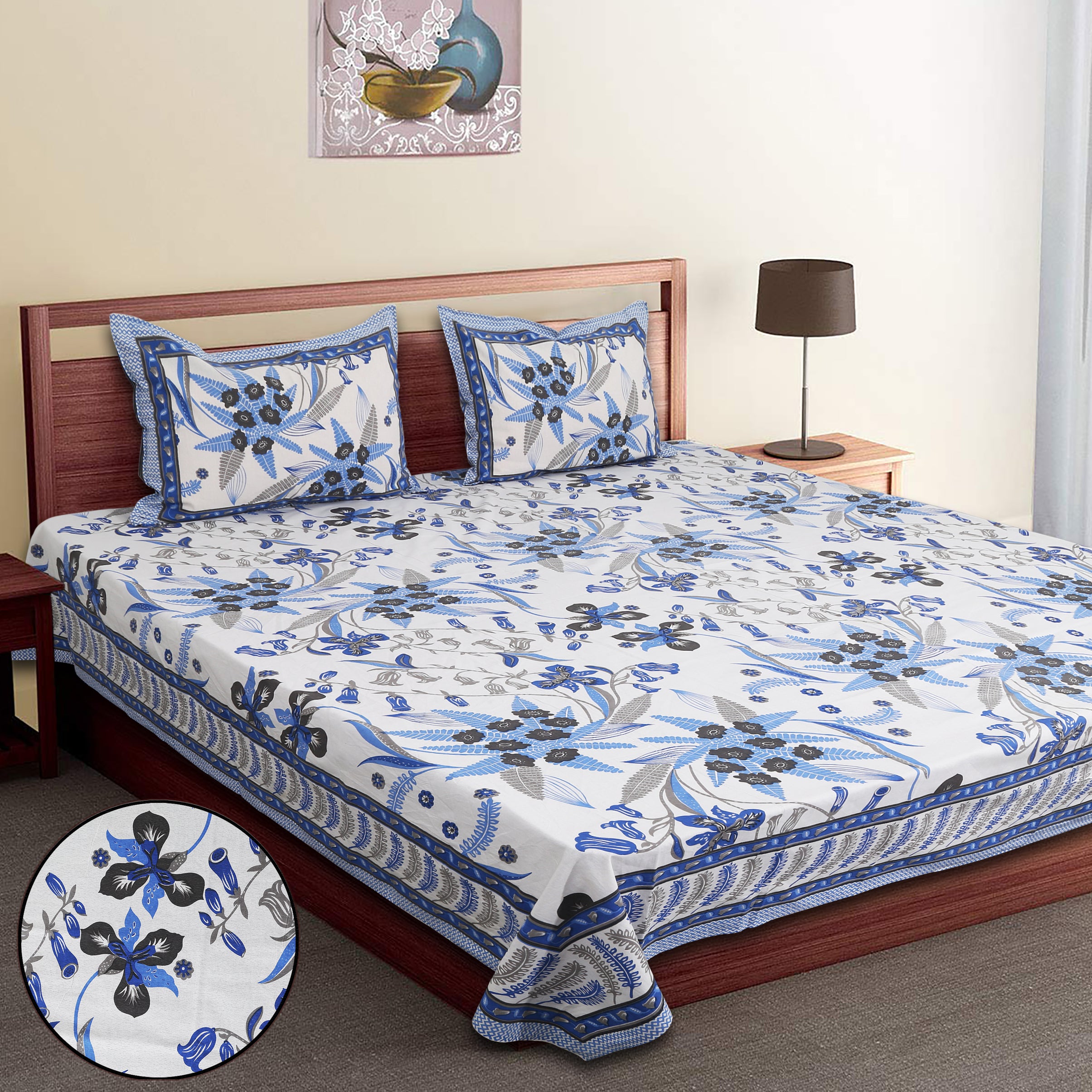 Artistic Collection Floral Print Cotton Bedsheet with 2 Pillow Covers | Premium 70x100 Inches