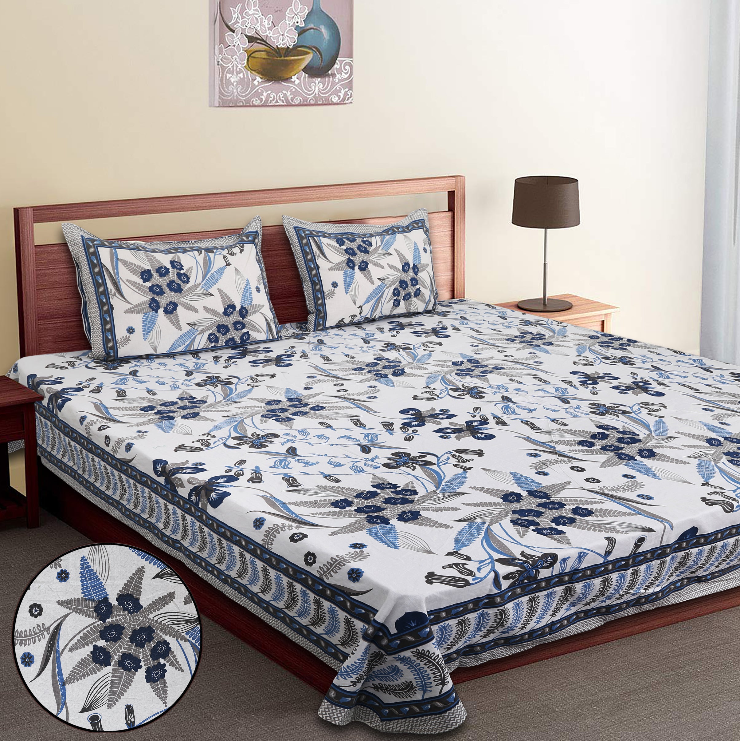 Artistic Collection Floral Print Cotton Bedsheet with 2 Pillow Covers | Premium 70x100 Inches
