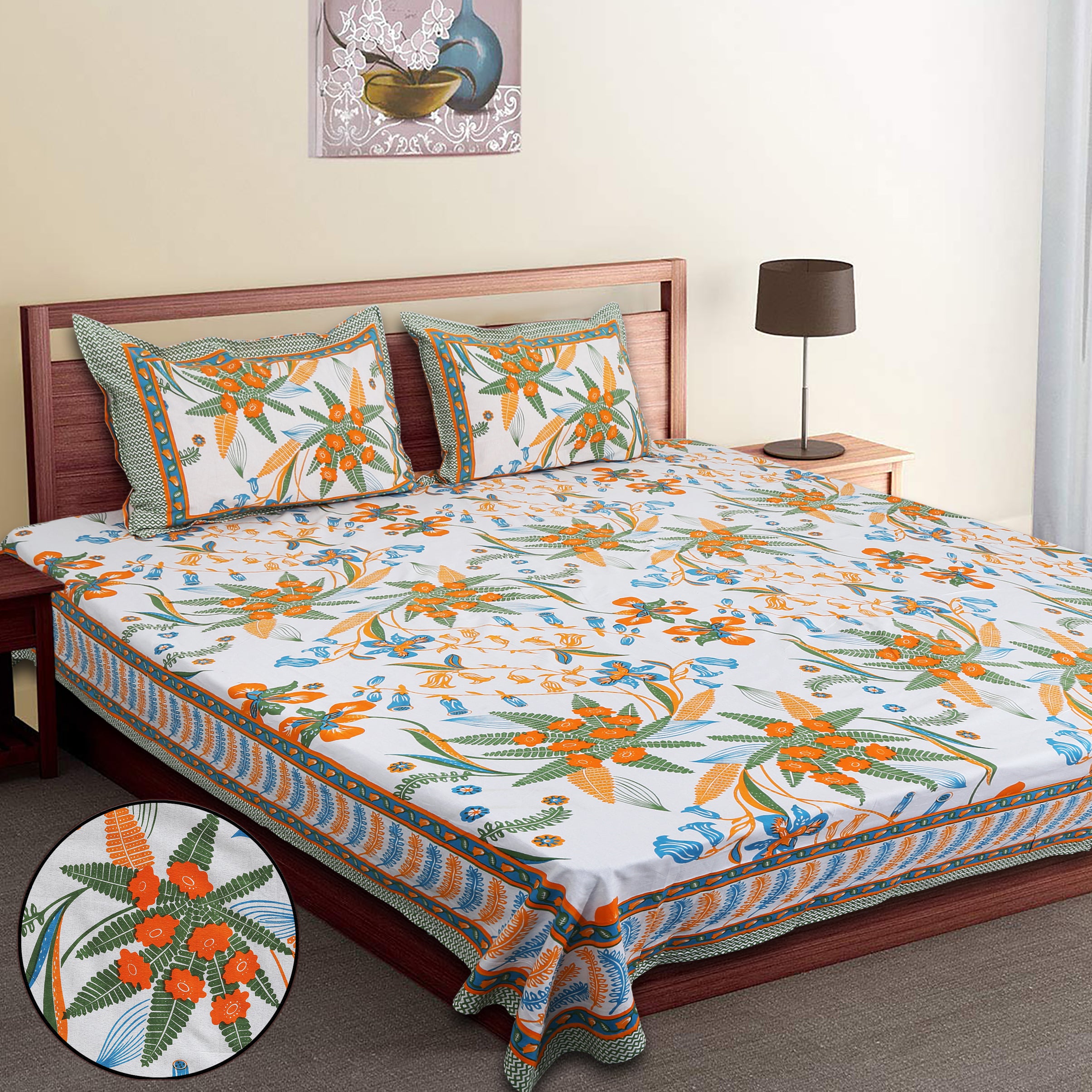 Artistic Collection Floral Print Cotton Bedsheet with 2 Pillow Covers | Premium 70x100 Inches