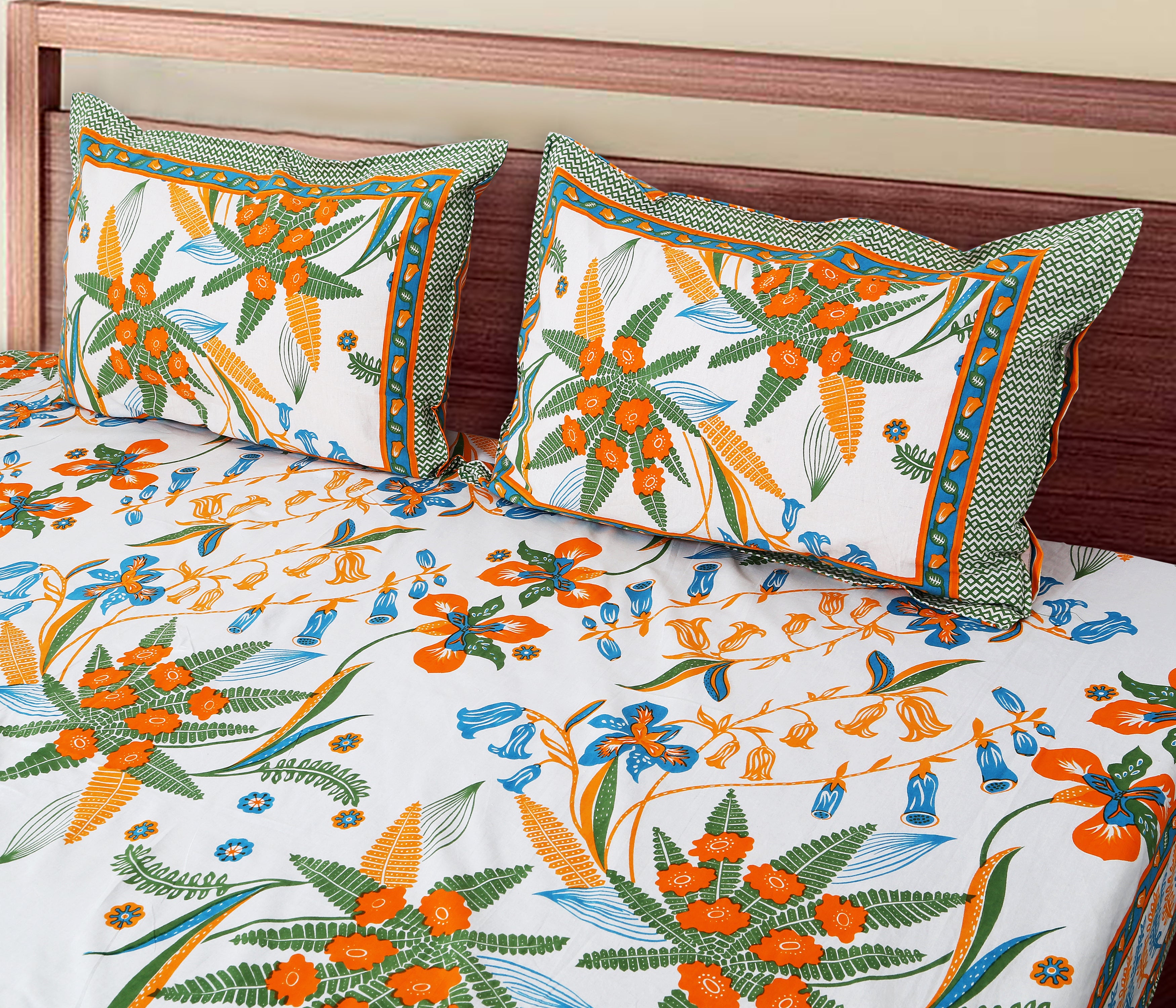 Artistic Collection Floral Print Cotton Bedsheet with 2 Pillow Covers | Premium 70x100 Inches