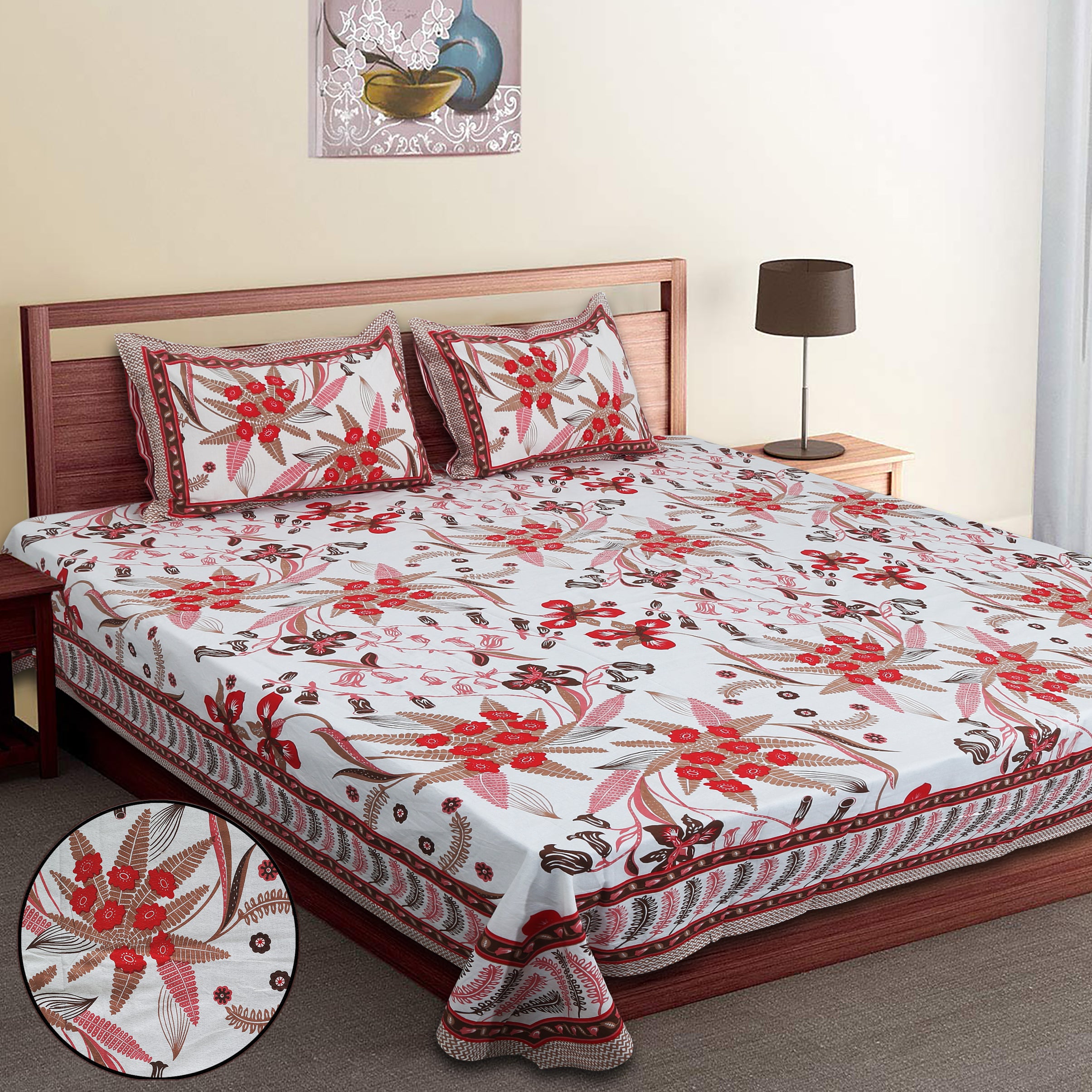 Artistic Collection Floral Print Cotton Bedsheet with 2 Pillow Covers | Premium 70x100 Inches