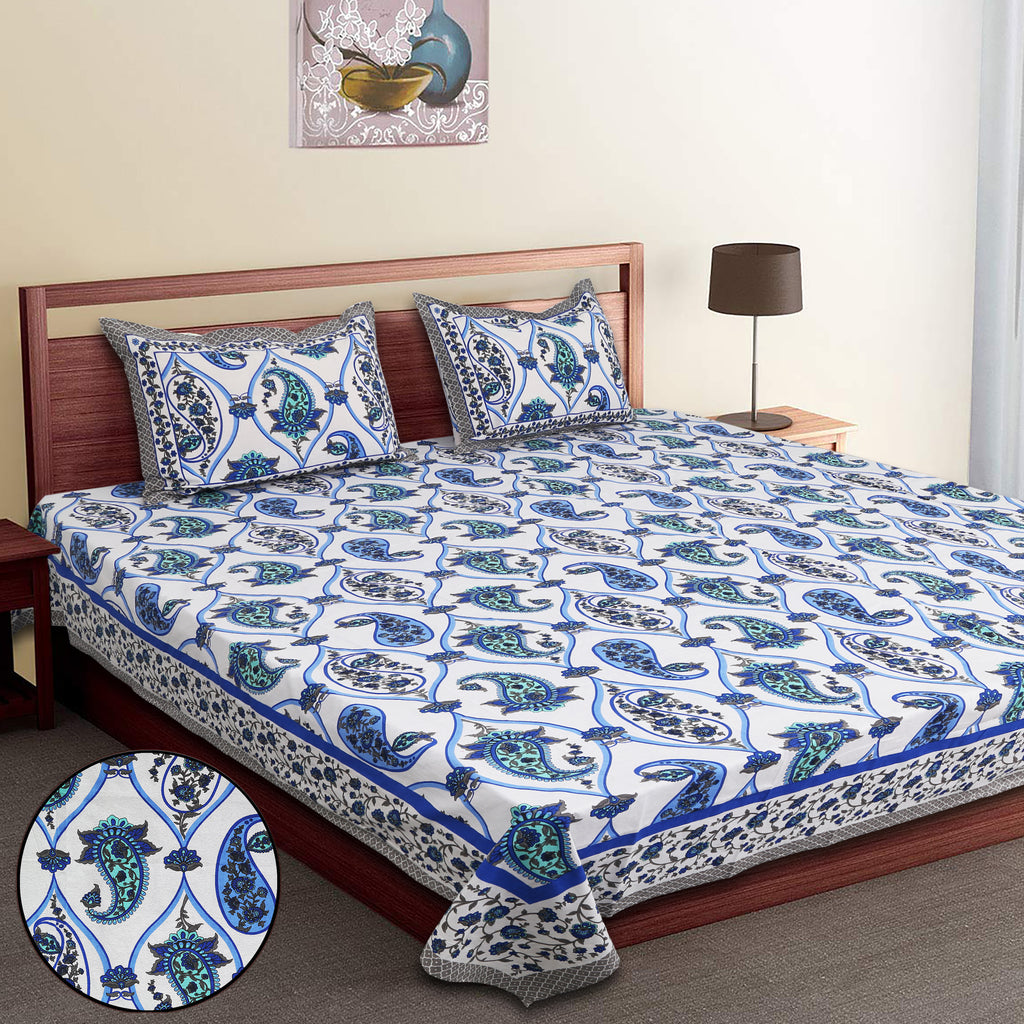 Artistic Collection Paisley Pattern Cotton Single Bedsheet with 2 Pillow Covers | Premium 70x100 Inches