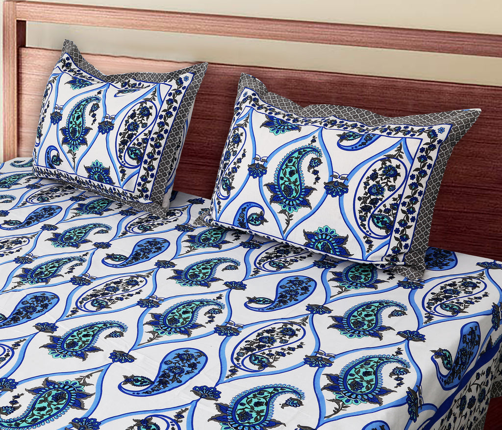 Artistic Collection Paisley Pattern Cotton Single Bedsheet with 2 Pillow Covers | Premium 70x100 Inches